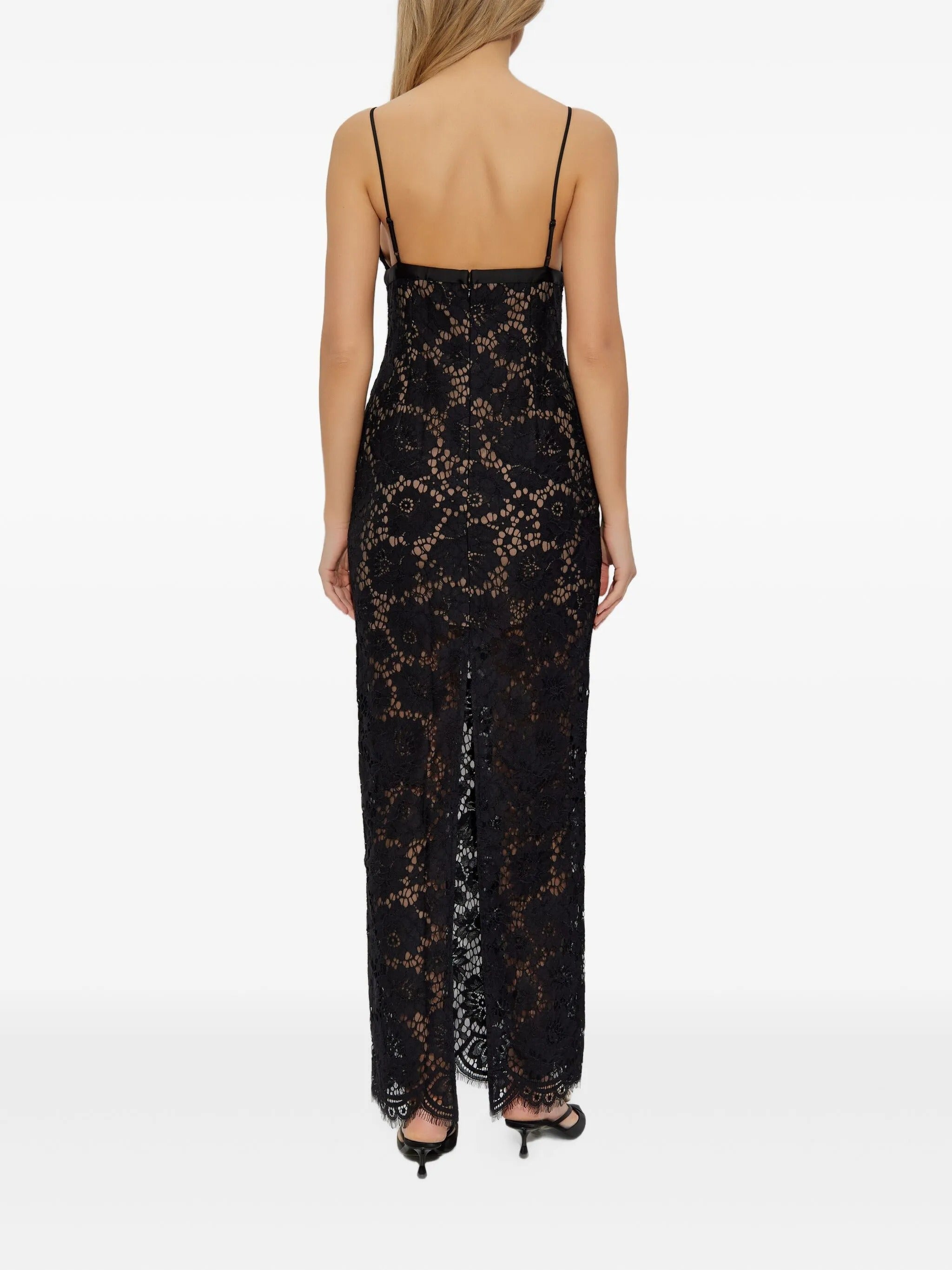 BLACK FLORAL LACE MAXI DRESS