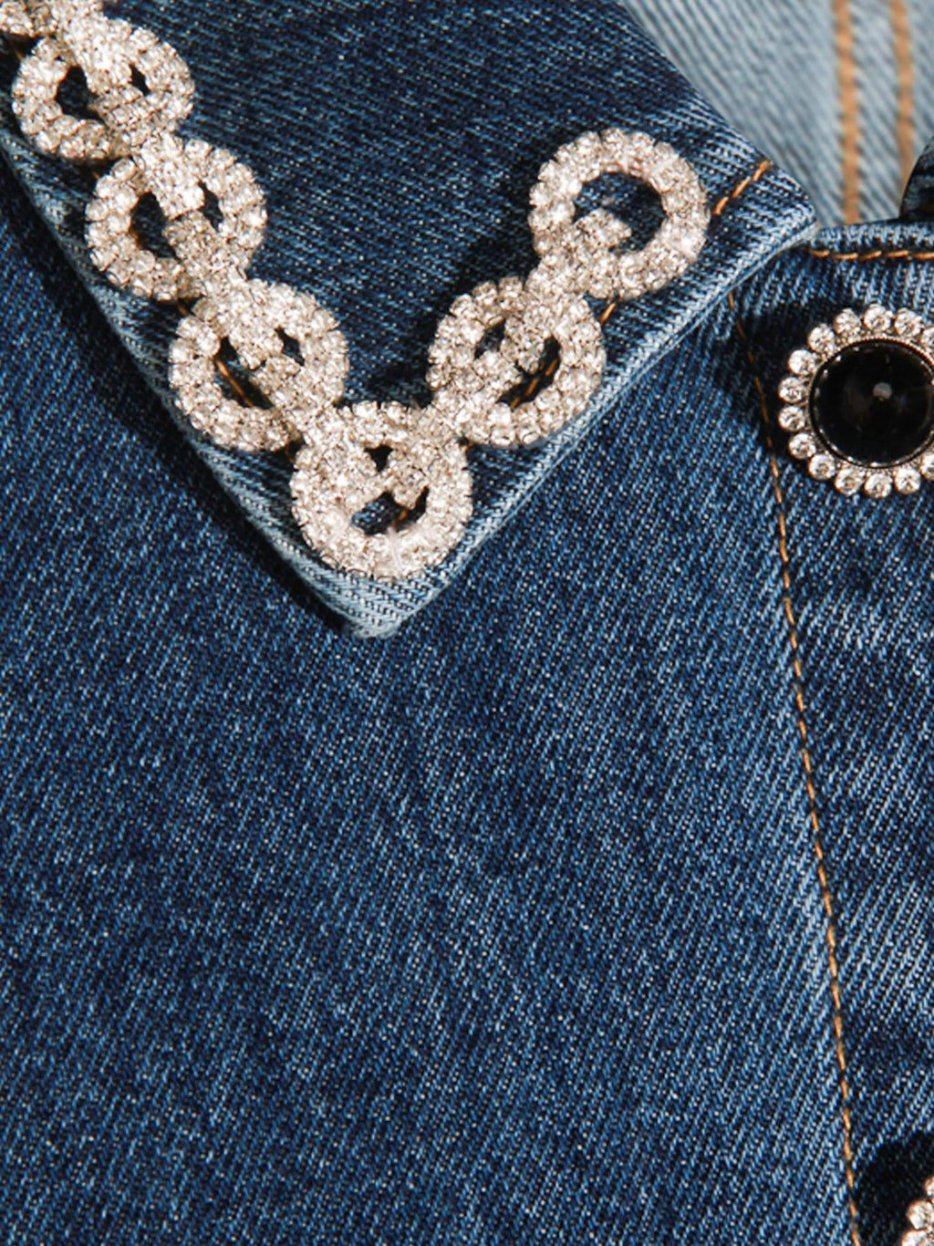 DENIM CRYSTAL TRIM COLLARED MINI DRESS