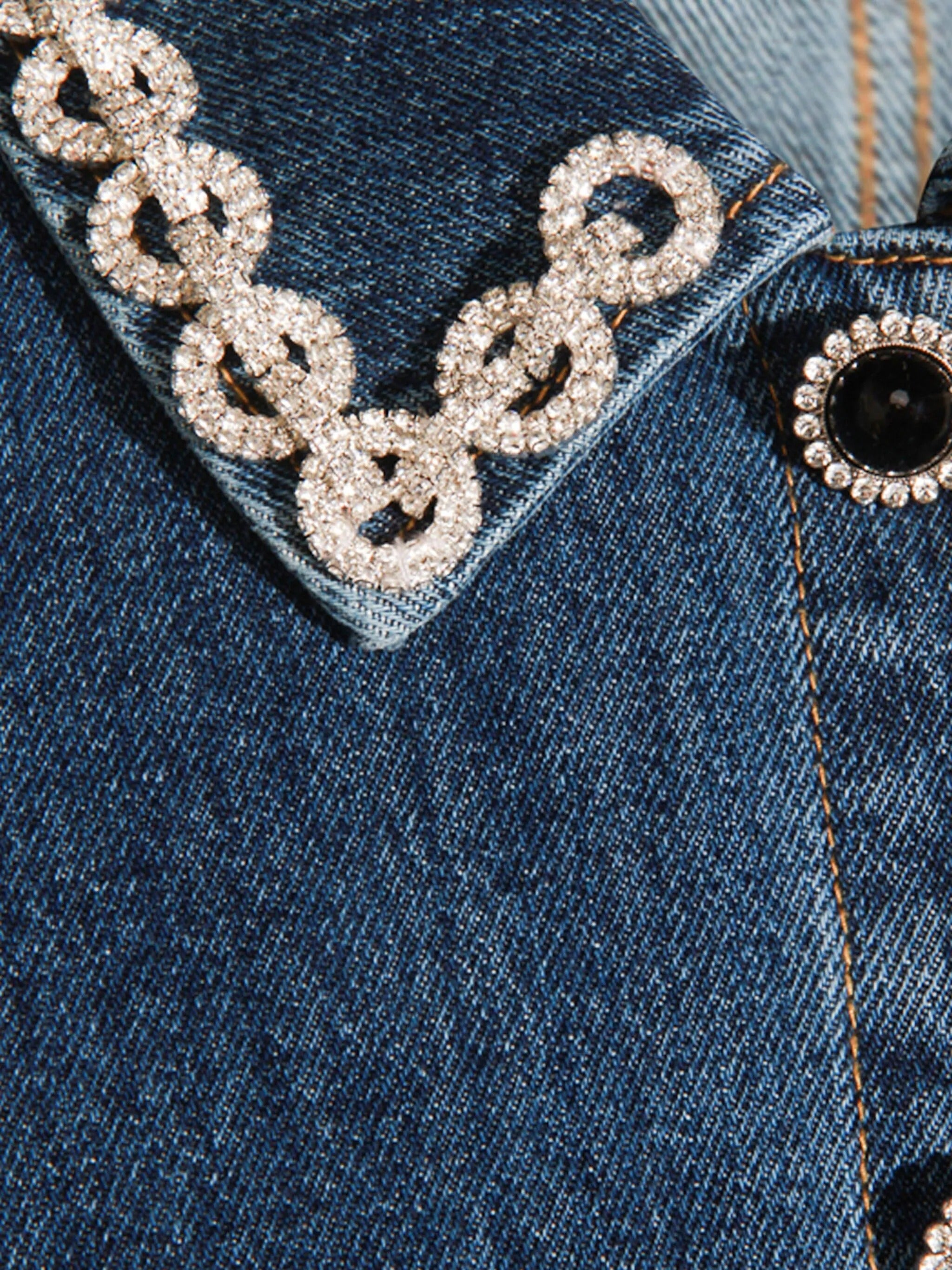 DENIM CRYSTAL TRIM COLLARED MINI DRESS