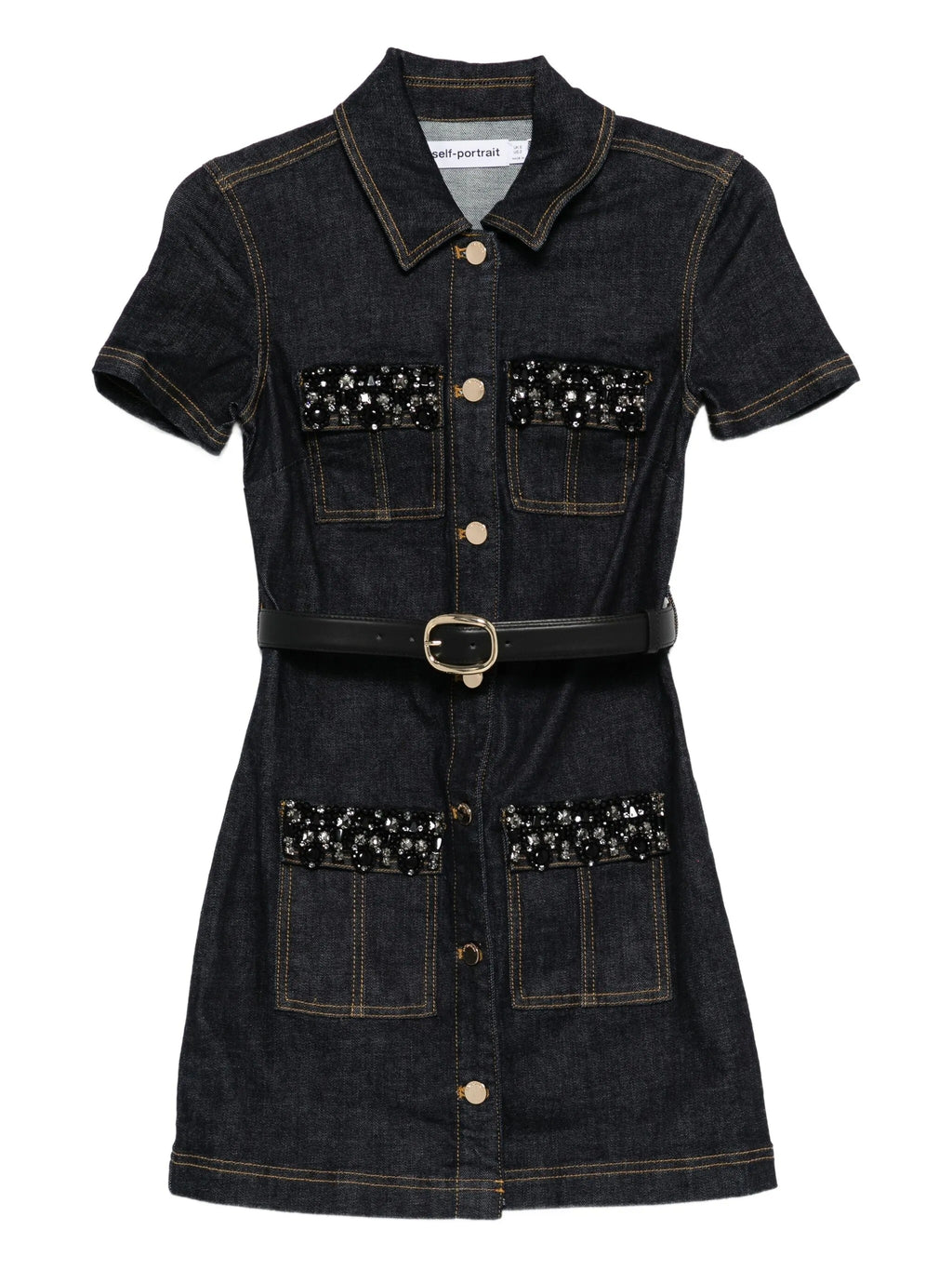 INDIGO DENIM CRYSTAL TRIM MINI DRESS