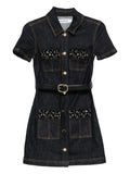 INDIGO DENIM CRYSTAL TRIM MINI DRESS