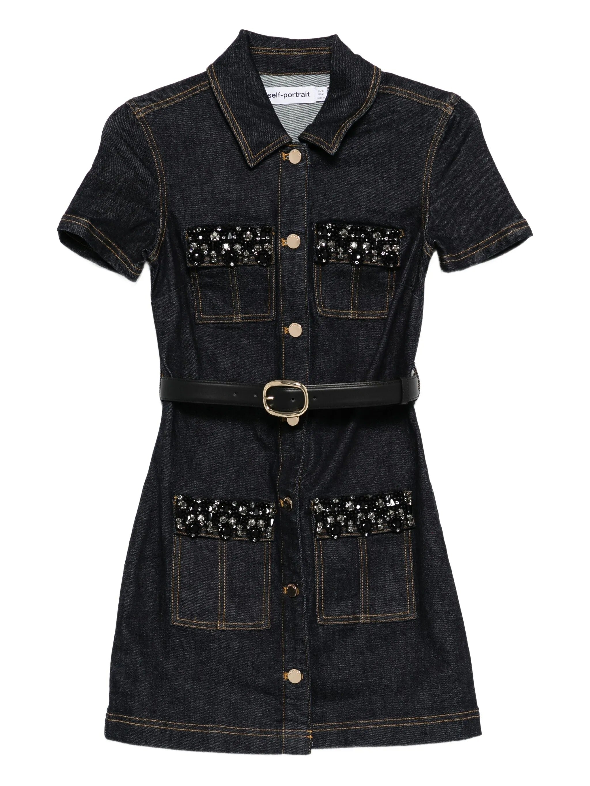 INDIGO DENIM CRYSTAL TRIM MINI DRESS
