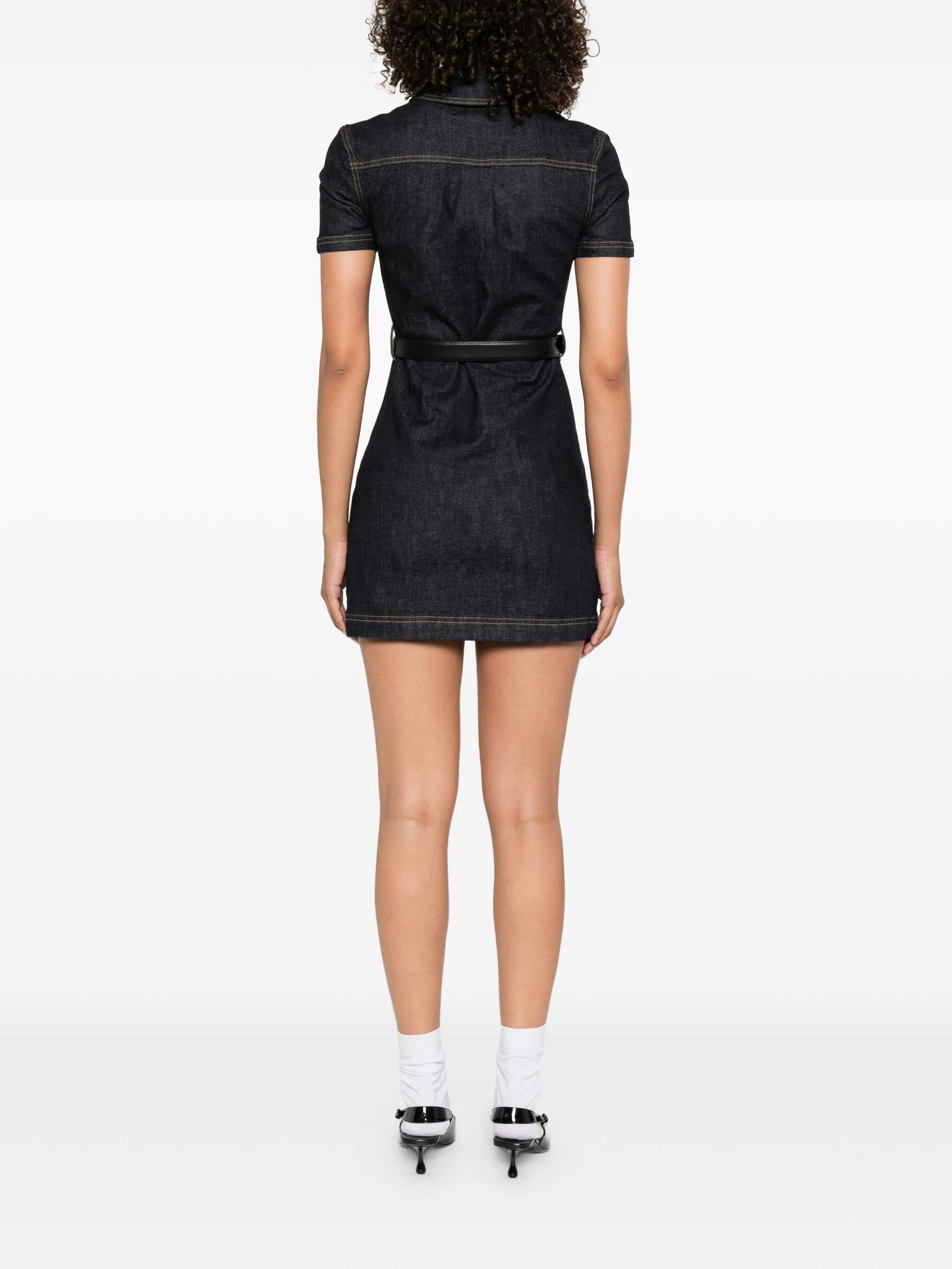 INDIGO DENIM CRYSTAL TRIM MINI DRESS