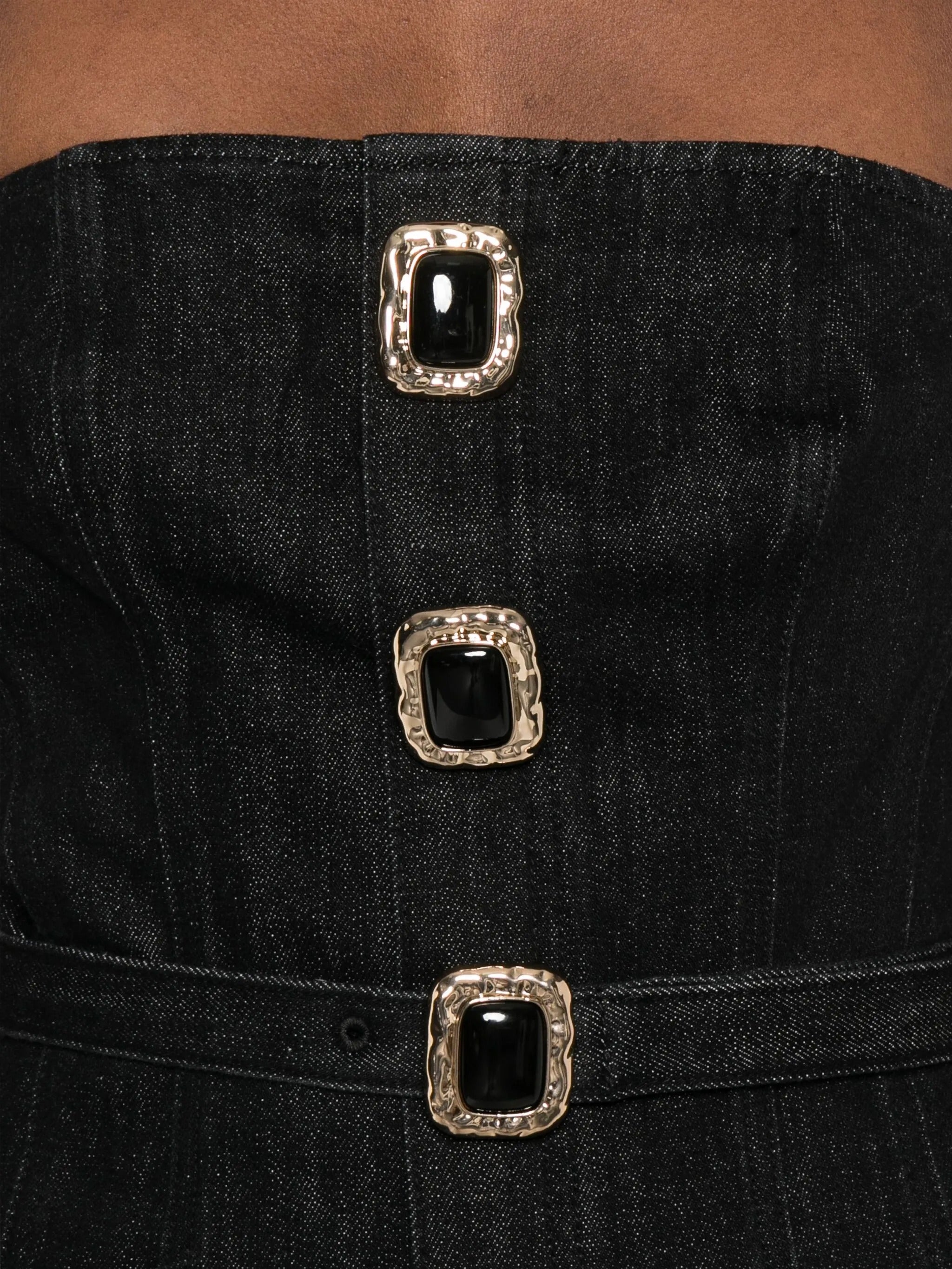 BLACK DENIM BANDEAU MIDI DRESS