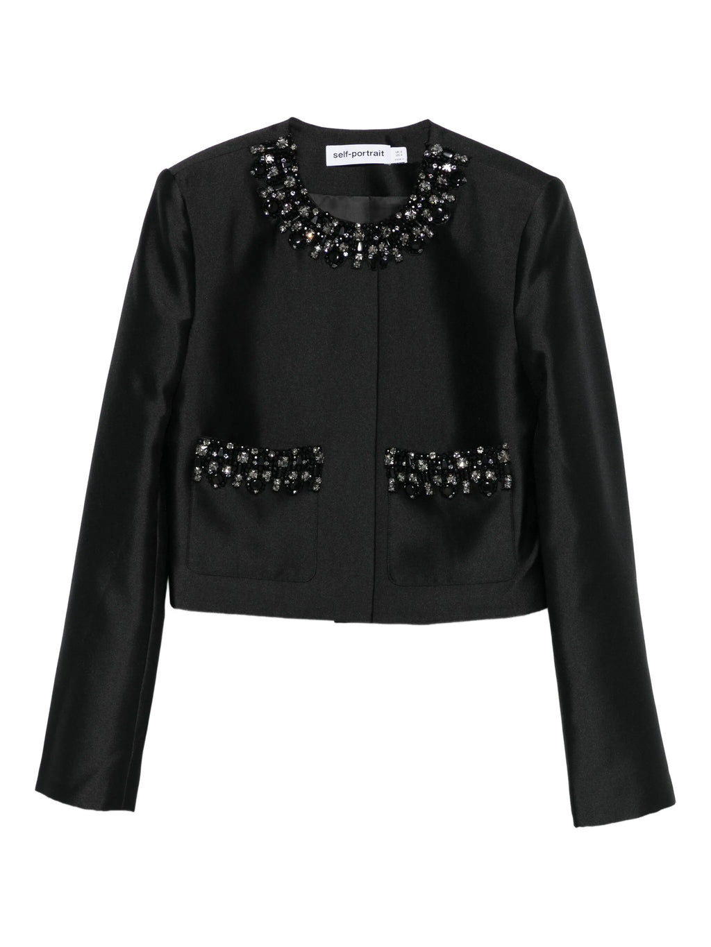 BLACK TAFFETA EMBELLISHED TRIM JACKET