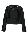 BLACK TAFFETA EMBELLISHED TRIM JACKET