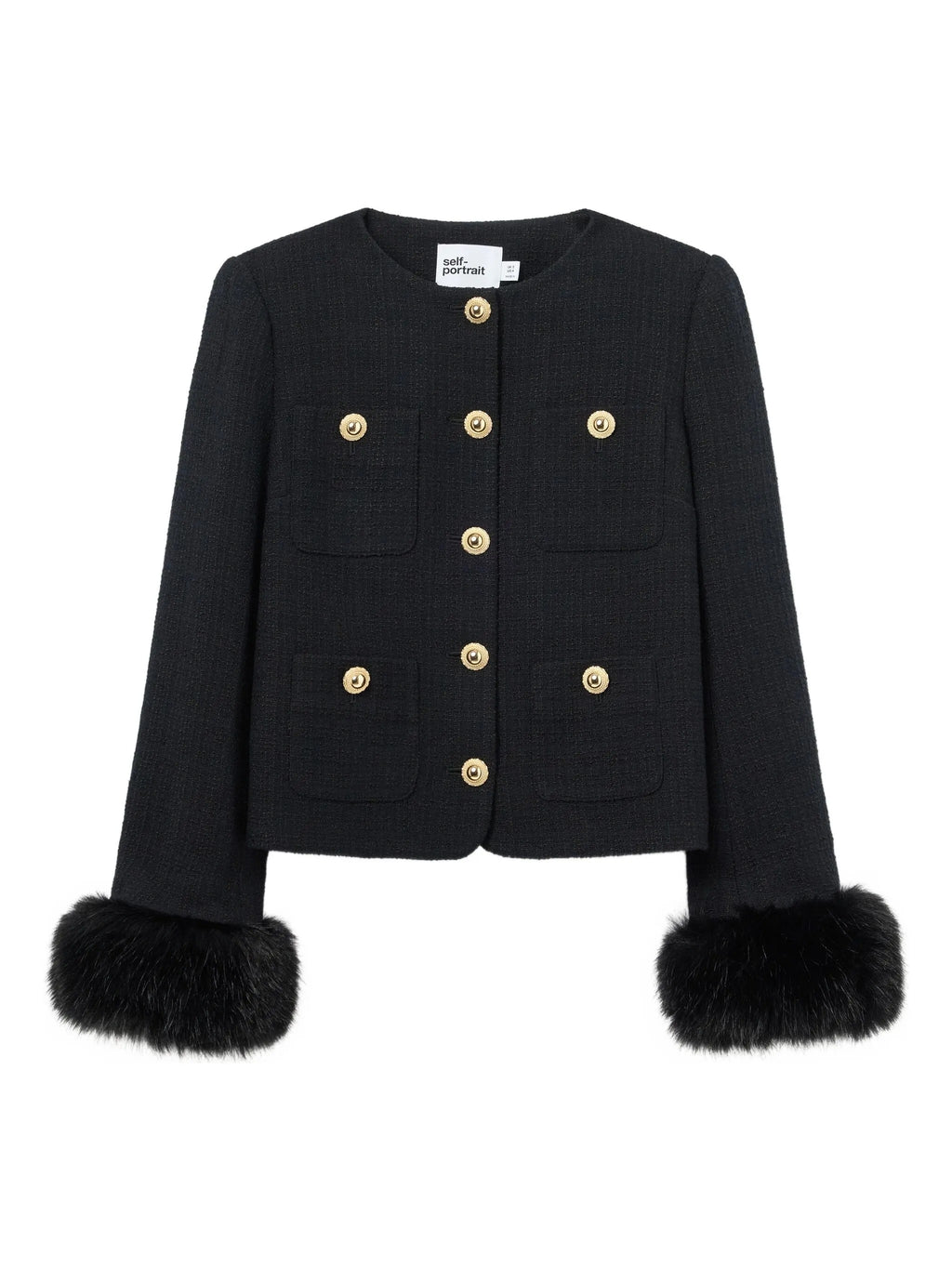 BLACK BOUCLE FUR CUFF JACKET