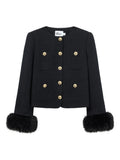 BLACK BOUCLE FUR CUFF JACKET
