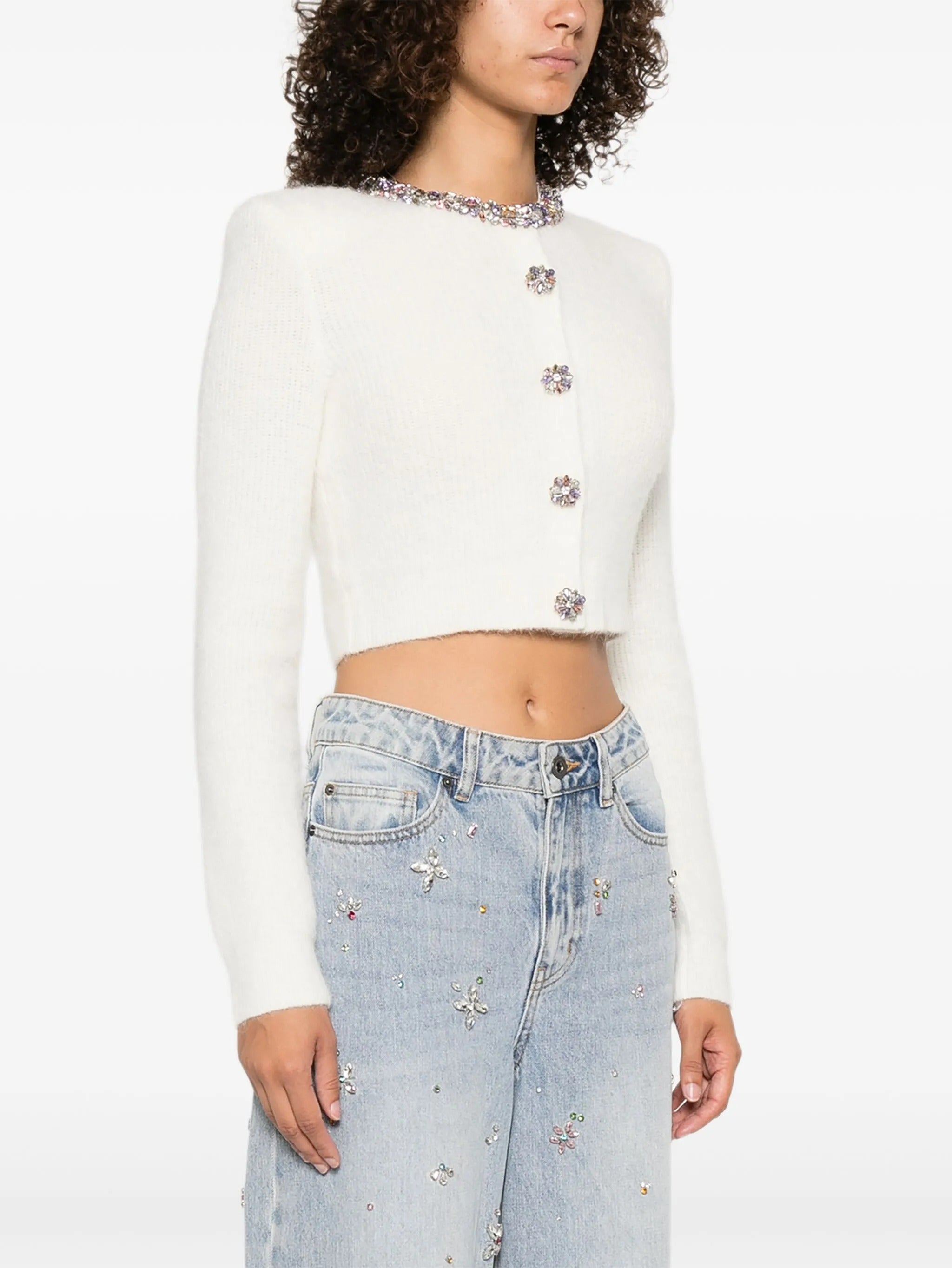 CREAM EMBELLISHED TRIM CARDIGAN