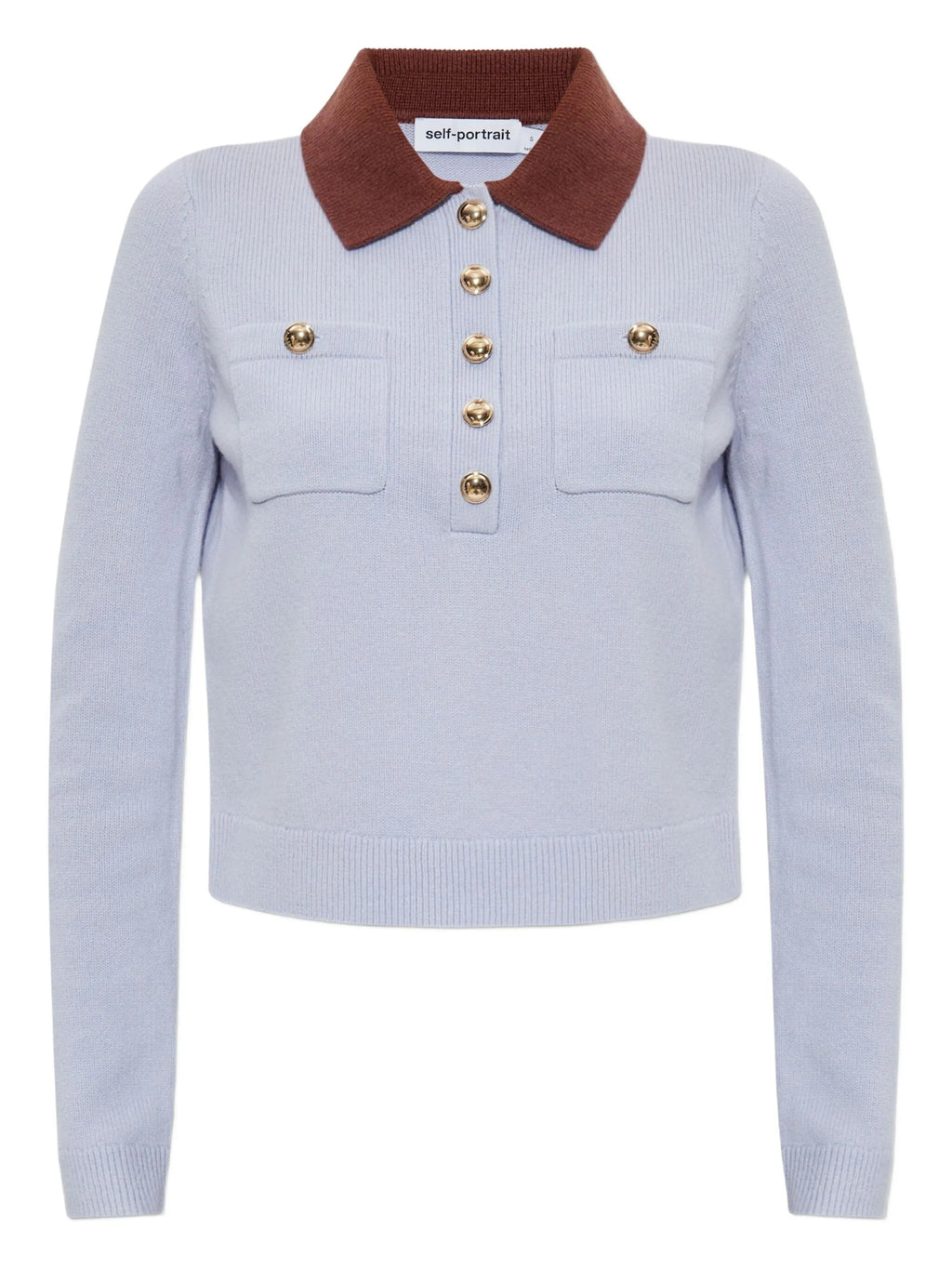 BLUE CONTRAST COLLAR KNIT TOP