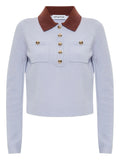 BLUE CONTRAST COLLAR KNIT TOP