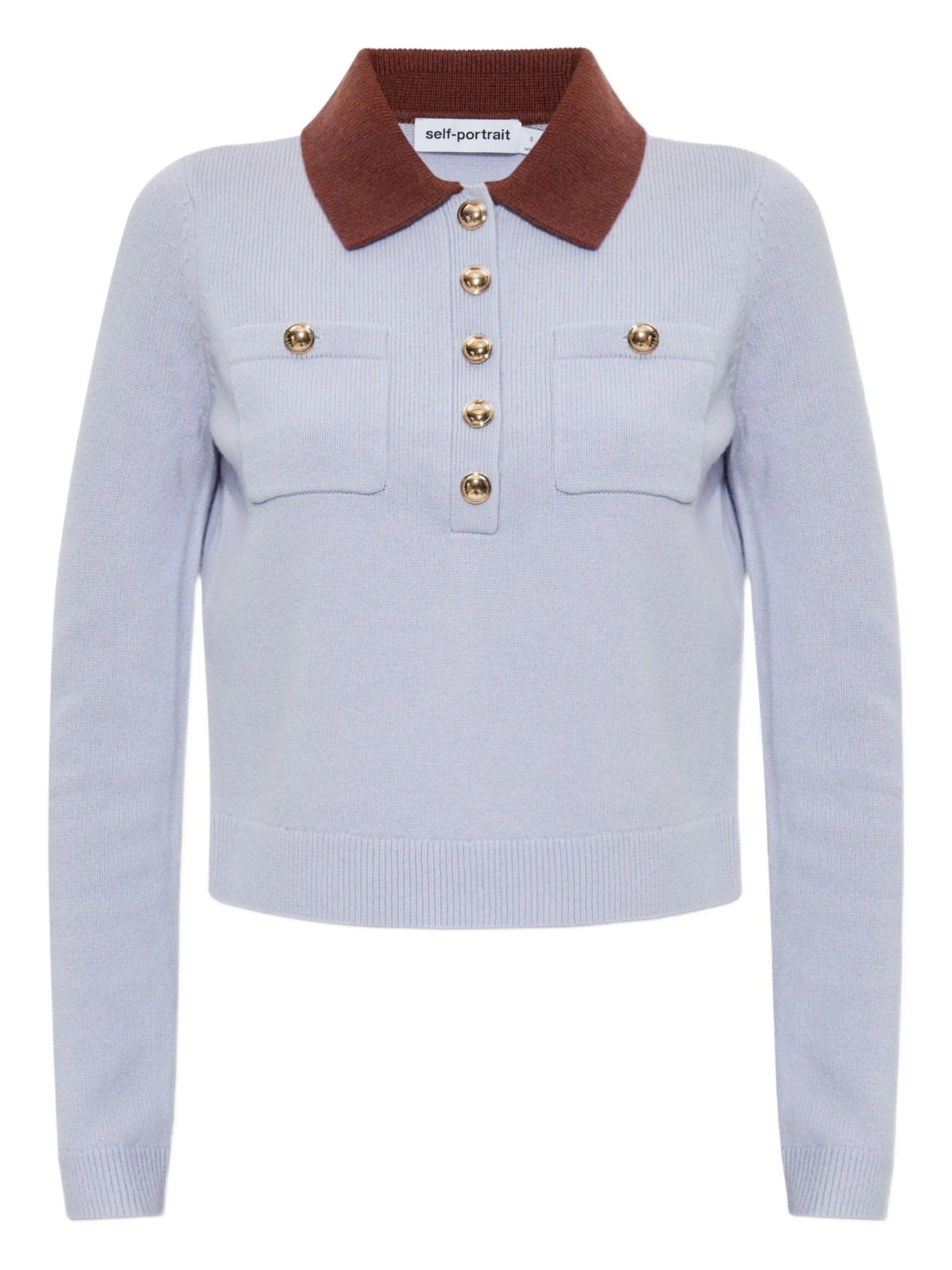 BLUE CONTRAST COLLAR KNIT TOP