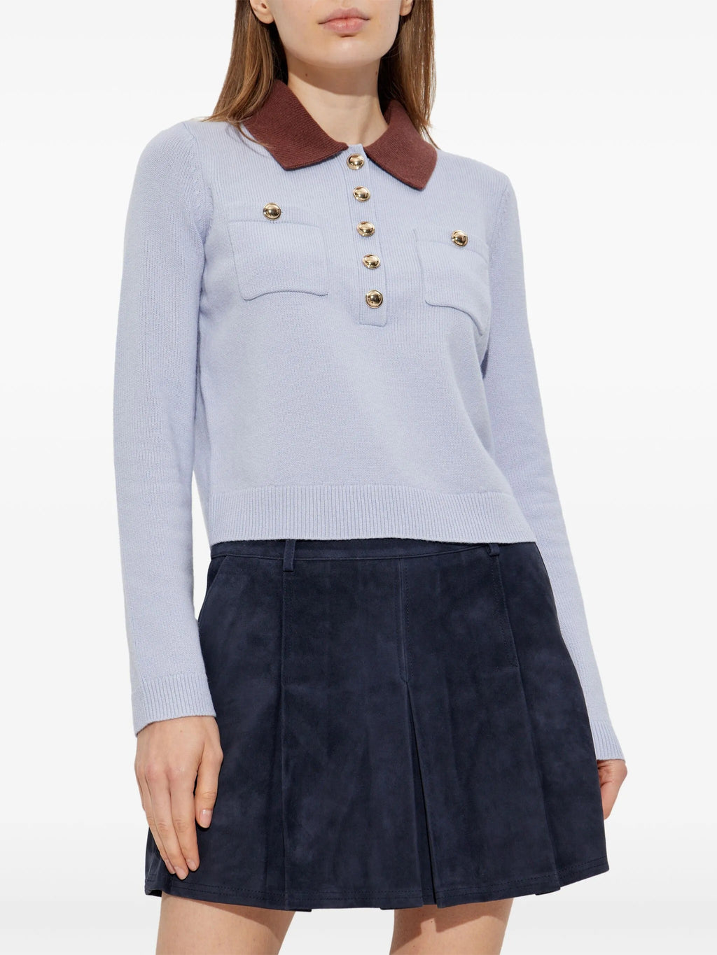 BLUE CONTRAST COLLAR KNIT TOP