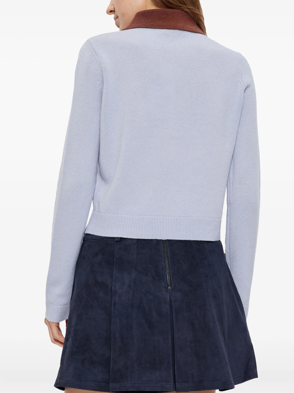 BLUE CONTRAST COLLAR KNIT TOP