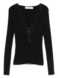BLACK LACE TRIM KNIT TOP