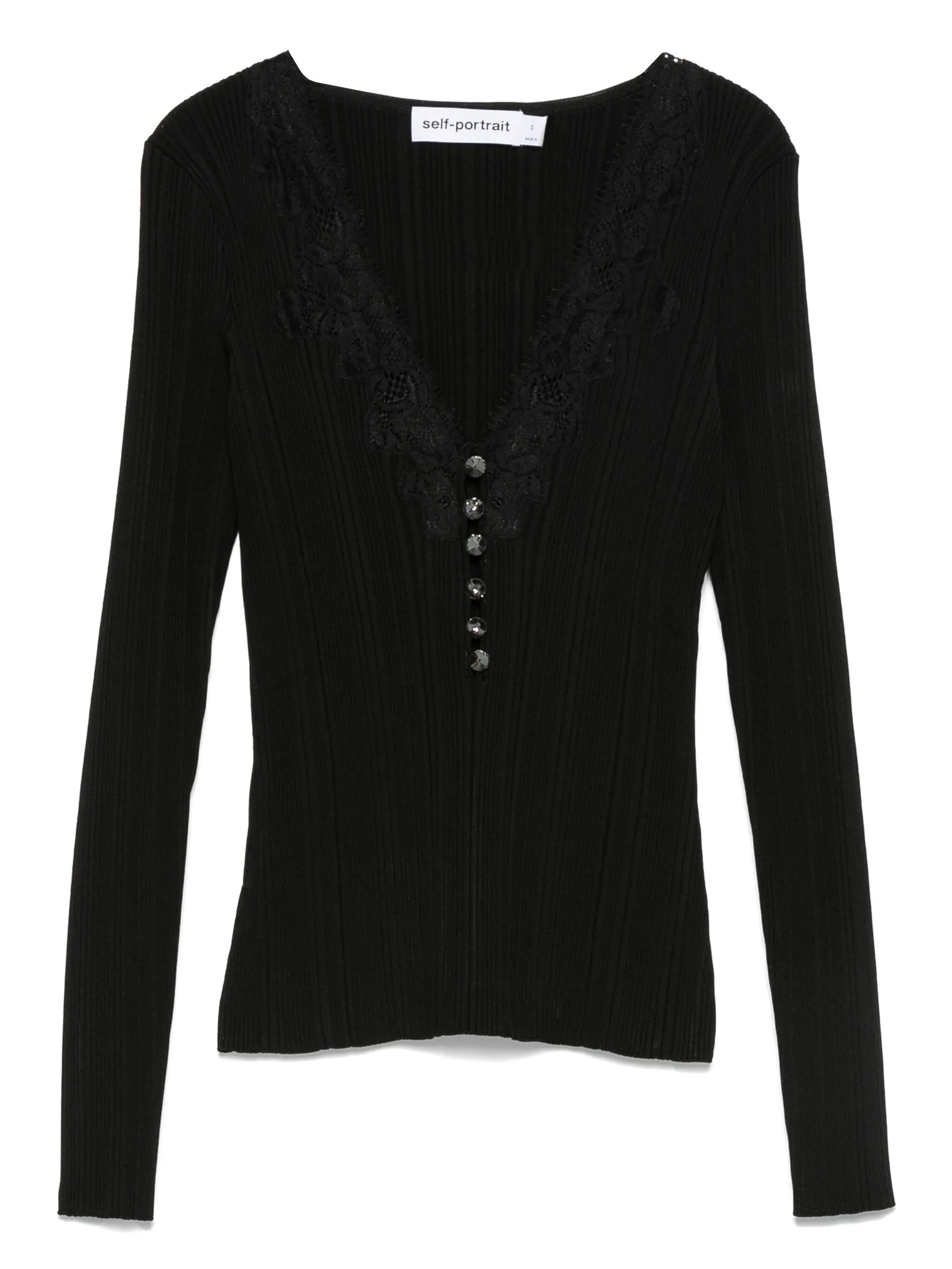 BLACK LACE TRIM KNIT TOP
