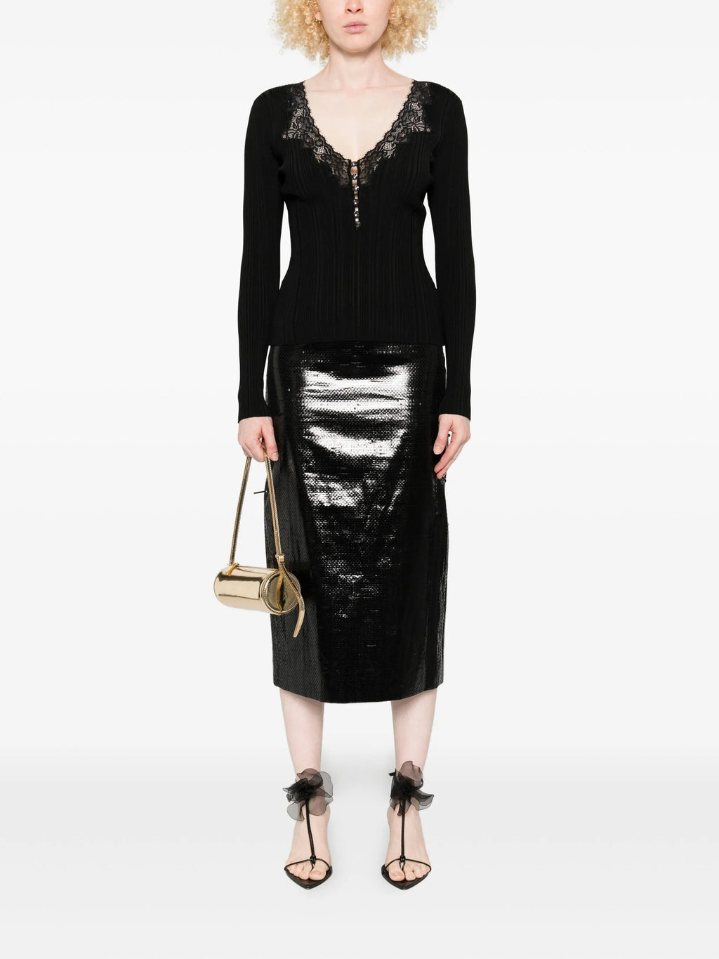 BLACK LACE TRIM KNIT TOP