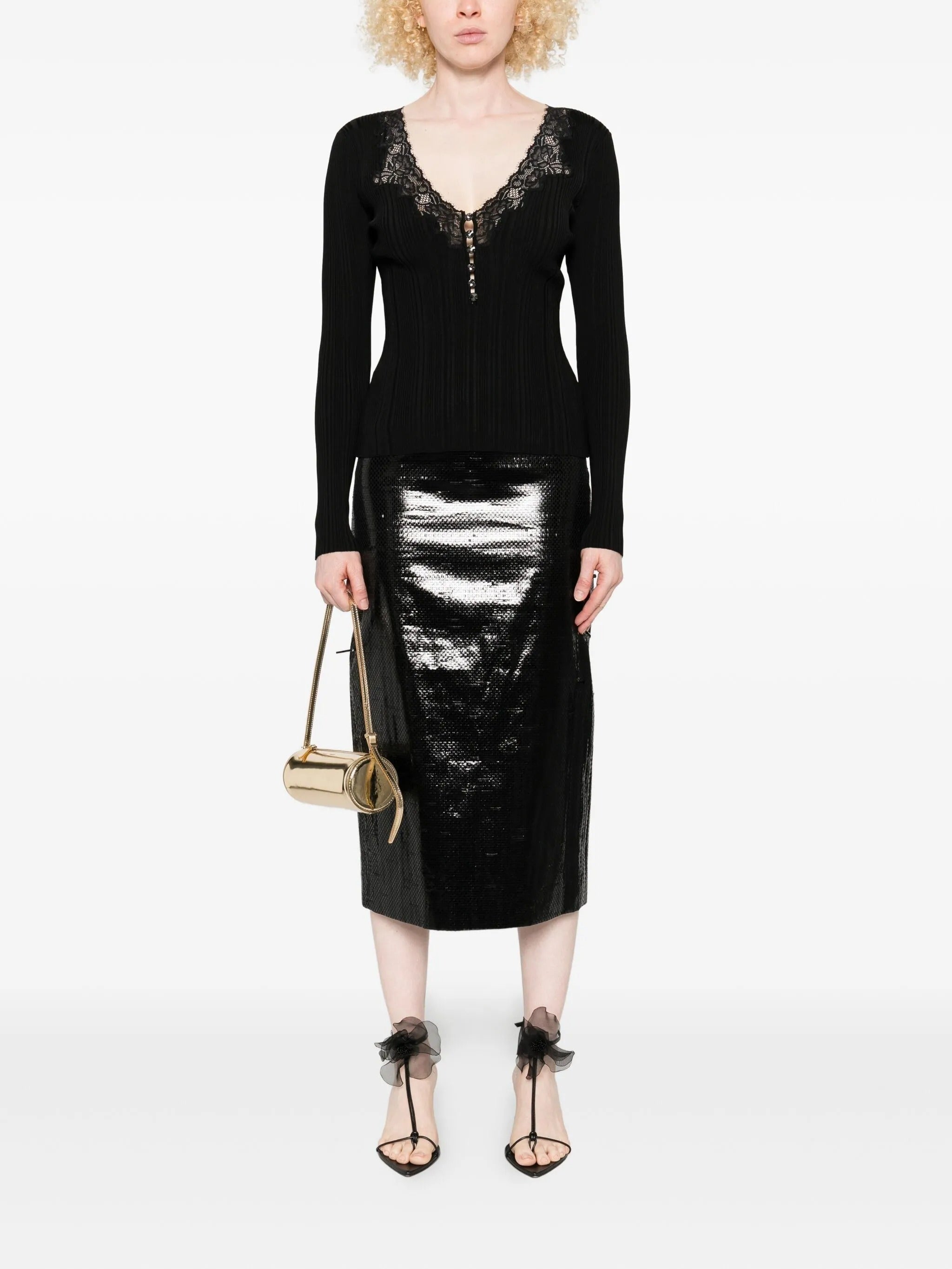 BLACK LACE TRIM KNIT TOP