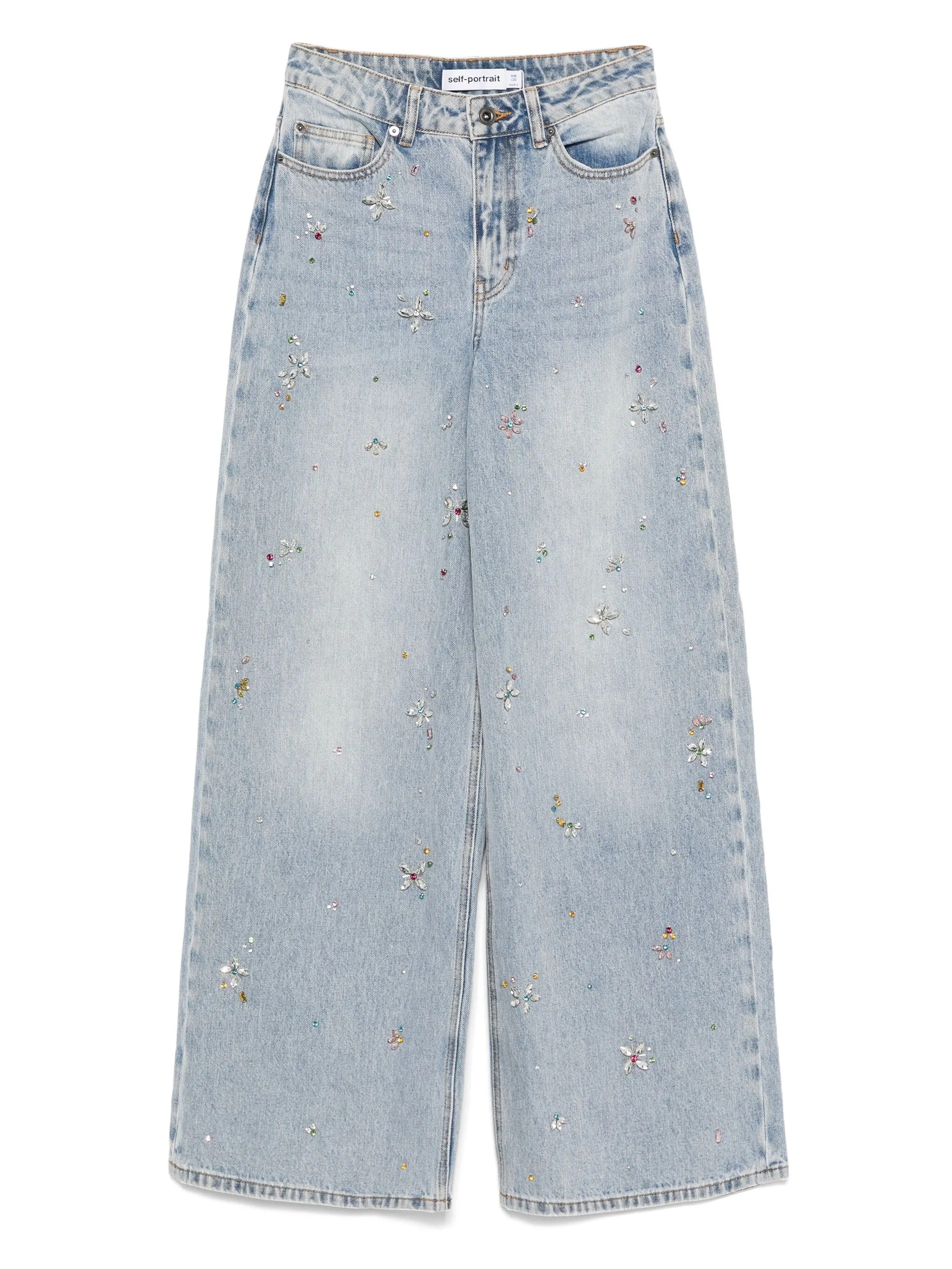 LIGHT BLUE EMBELLISHED WIDE LEG JEANS