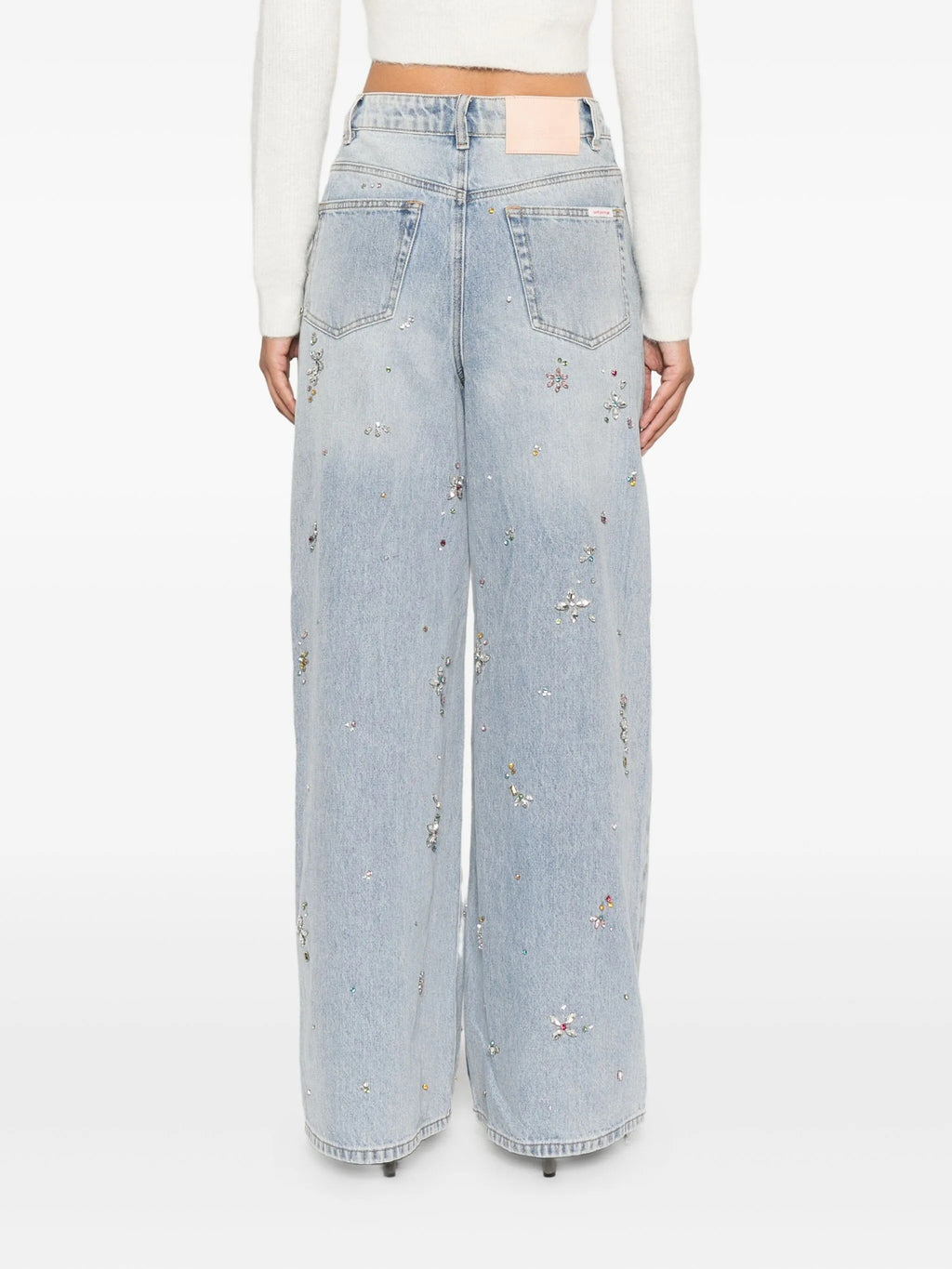 LIGHT BLUE EMBELLISHED WIDE LEG JEANS
