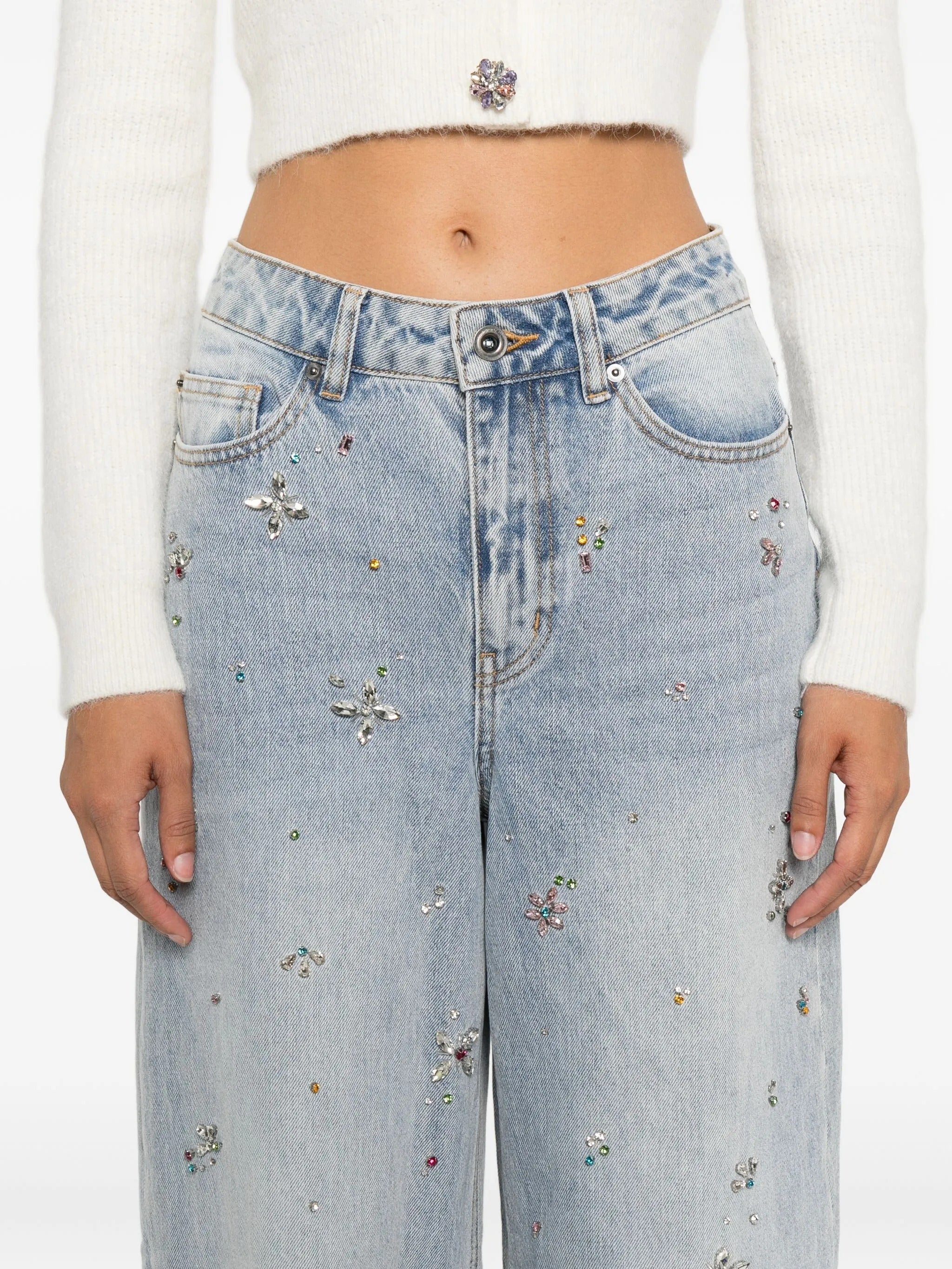 LIGHT BLUE EMBELLISHED WIDE LEG JEANS