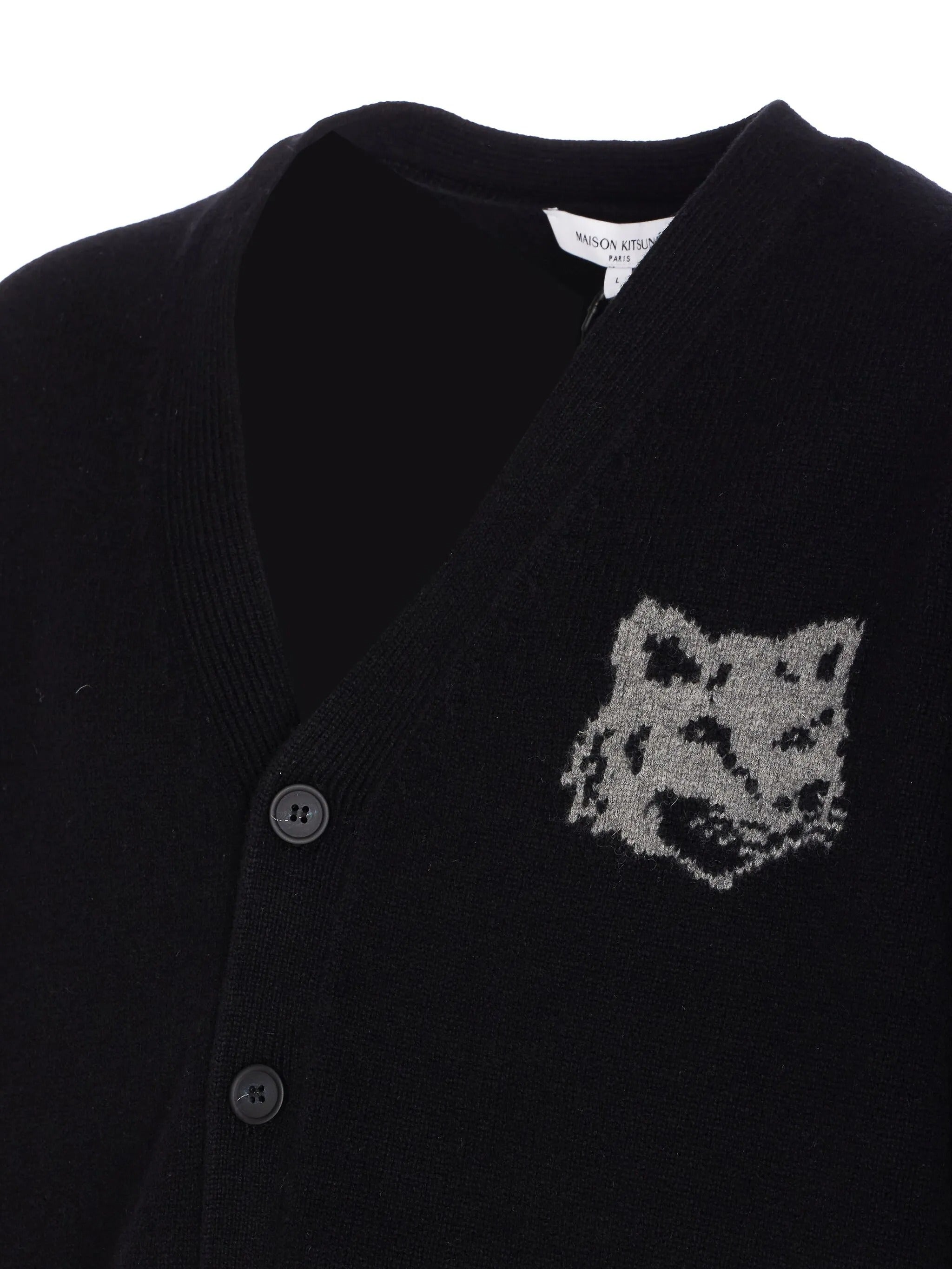 FOX HEAD INTARSIA MERINO CARDIGAN
