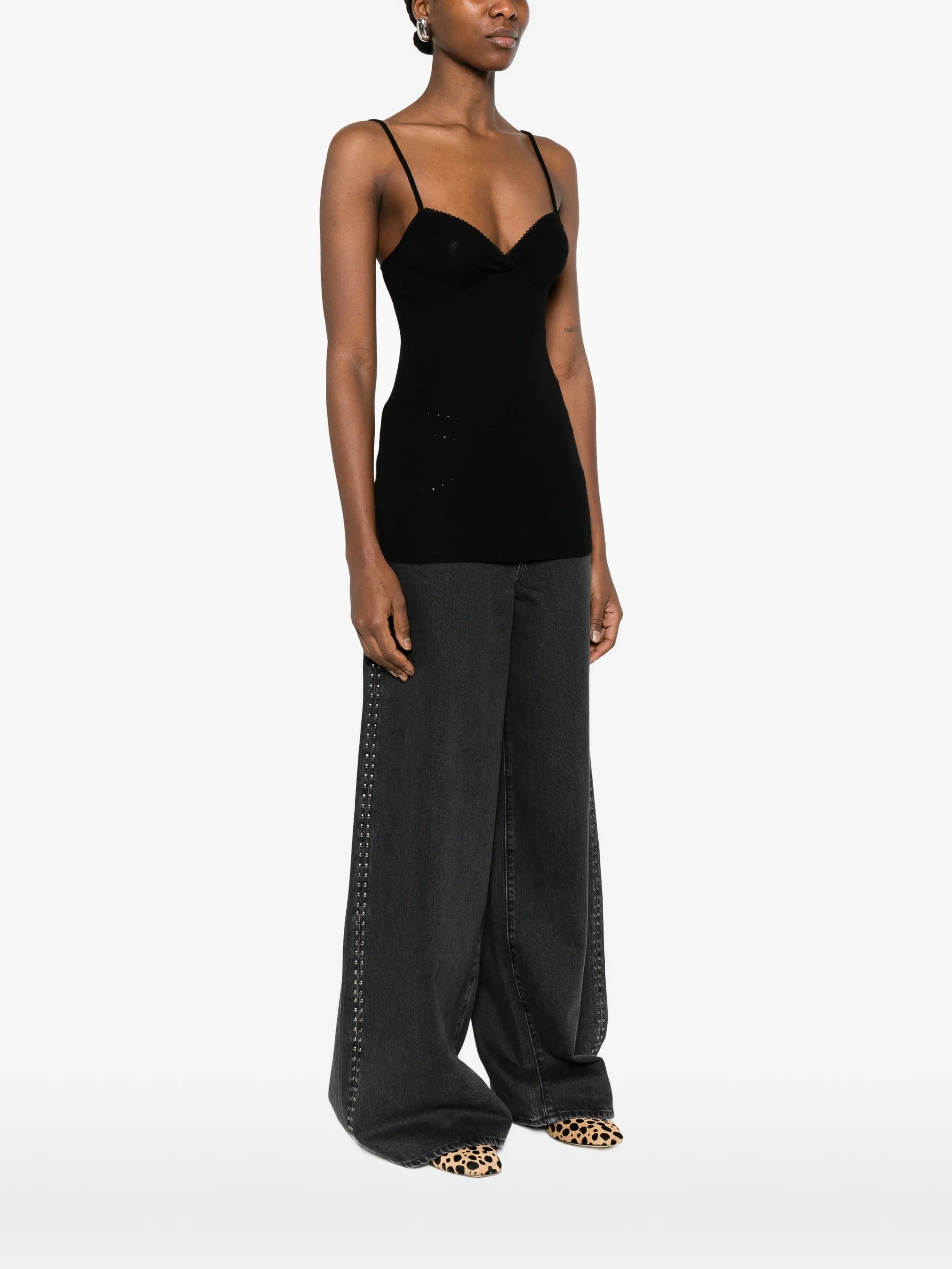 embroidered wool ribbed jersey tank top