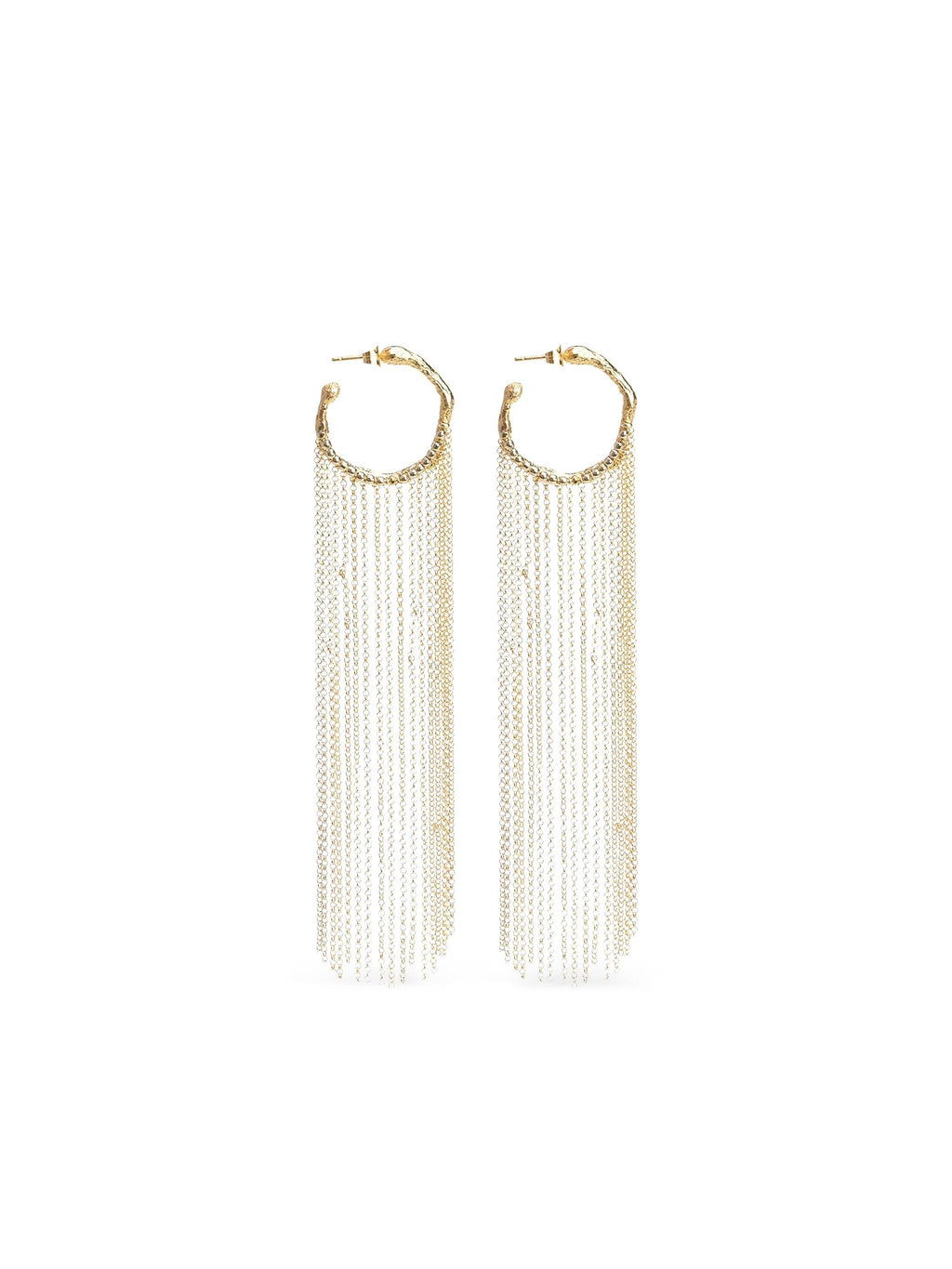 hoop sculpture fringed earrings