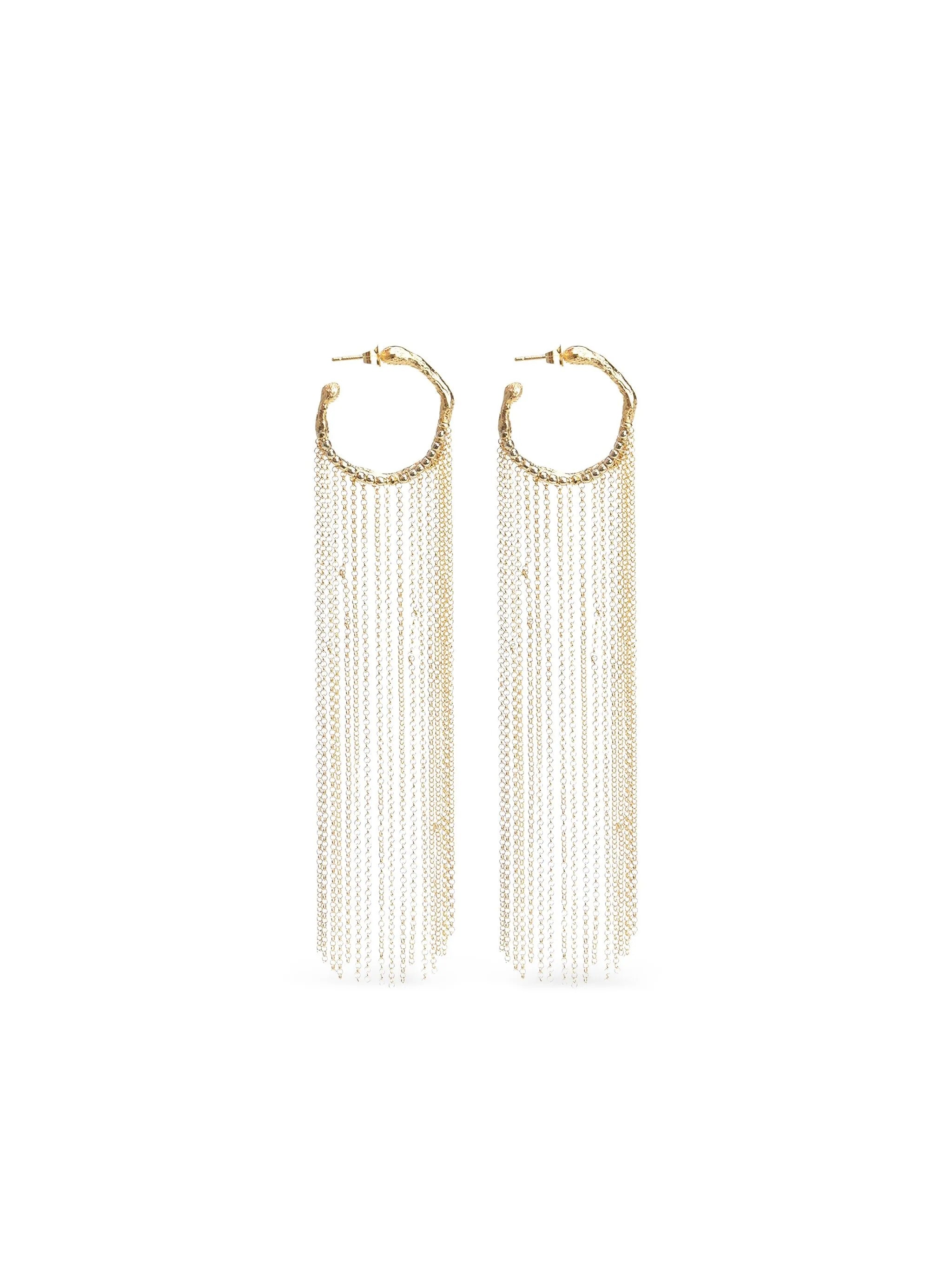 hoop sculpture fringed earrings