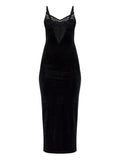 BLACK VELVET STRAPPY MIDI DRESS