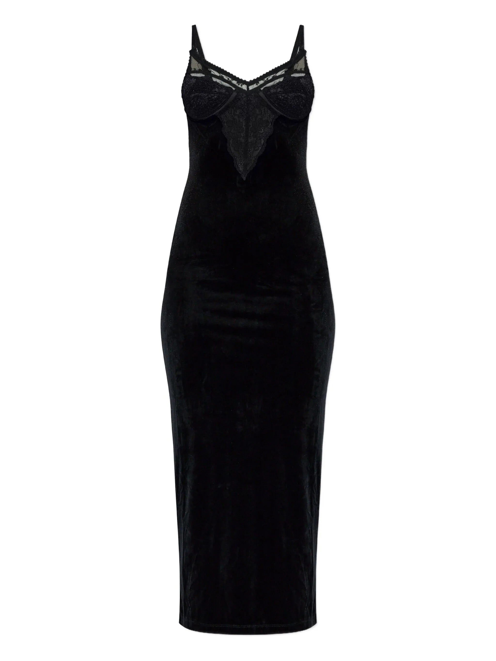 BLACK VELVET STRAPPY MIDI DRESS