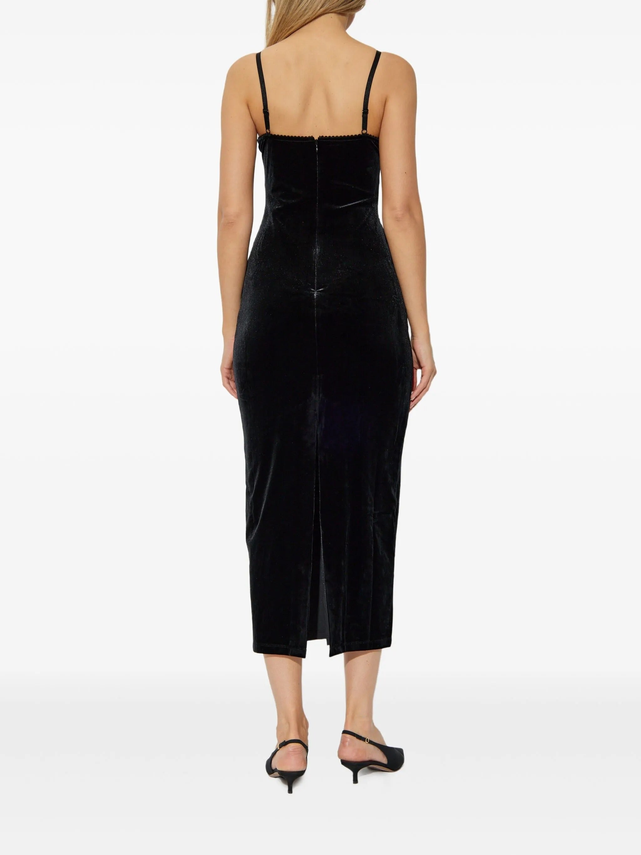 BLACK VELVET STRAPPY MIDI DRESS