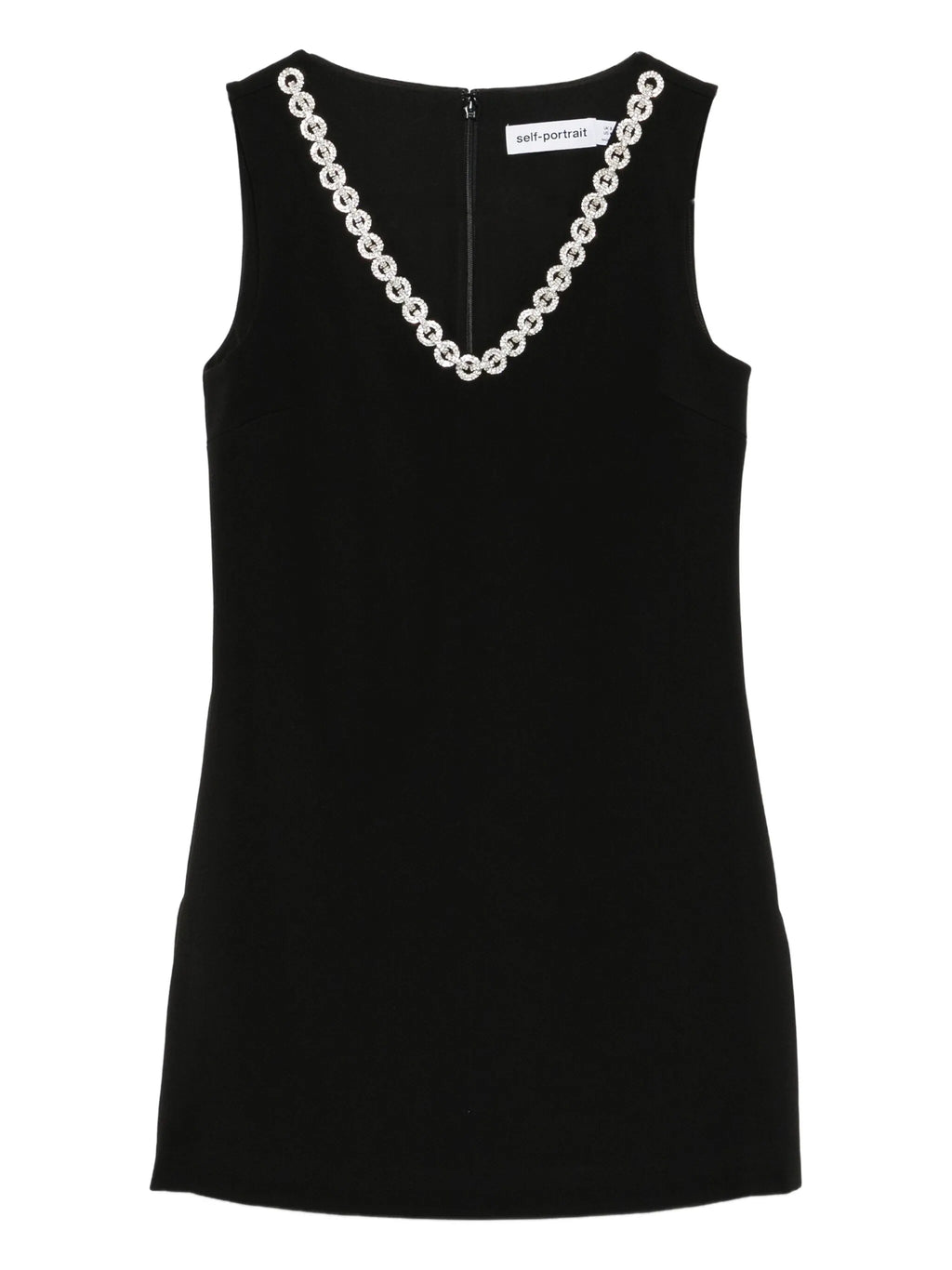 BLACK CREPE CRYSTAL TRIM MINI DRESS