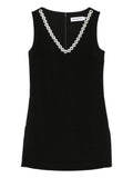 BLACK CREPE CRYSTAL TRIM MINI DRESS
