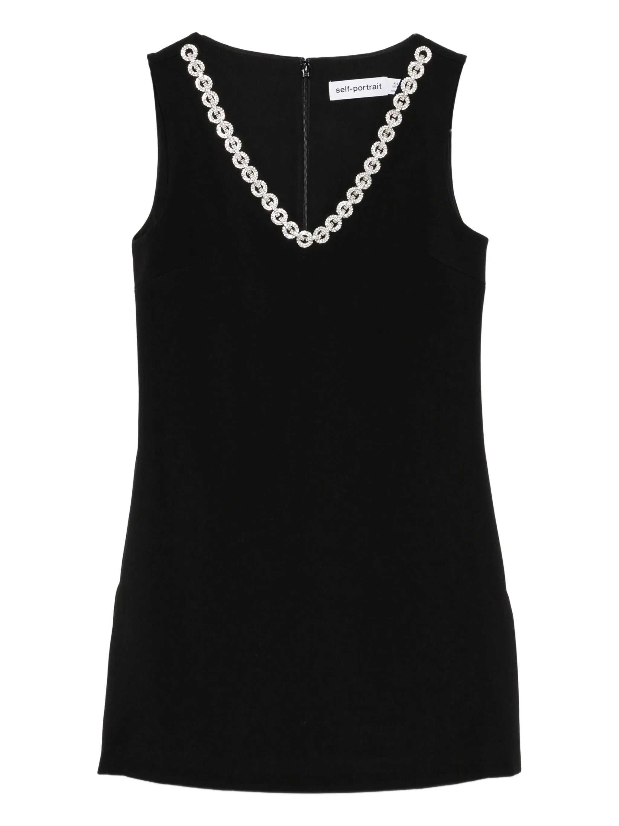 BLACK CREPE CRYSTAL TRIM MINI DRESS