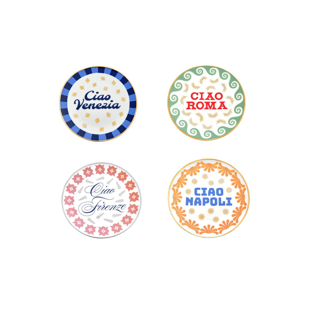 SET 4 PZ. - PIATTINO 15 CM - CIAO VENEZIA, ROMA, FIRENZE, NAPOLI