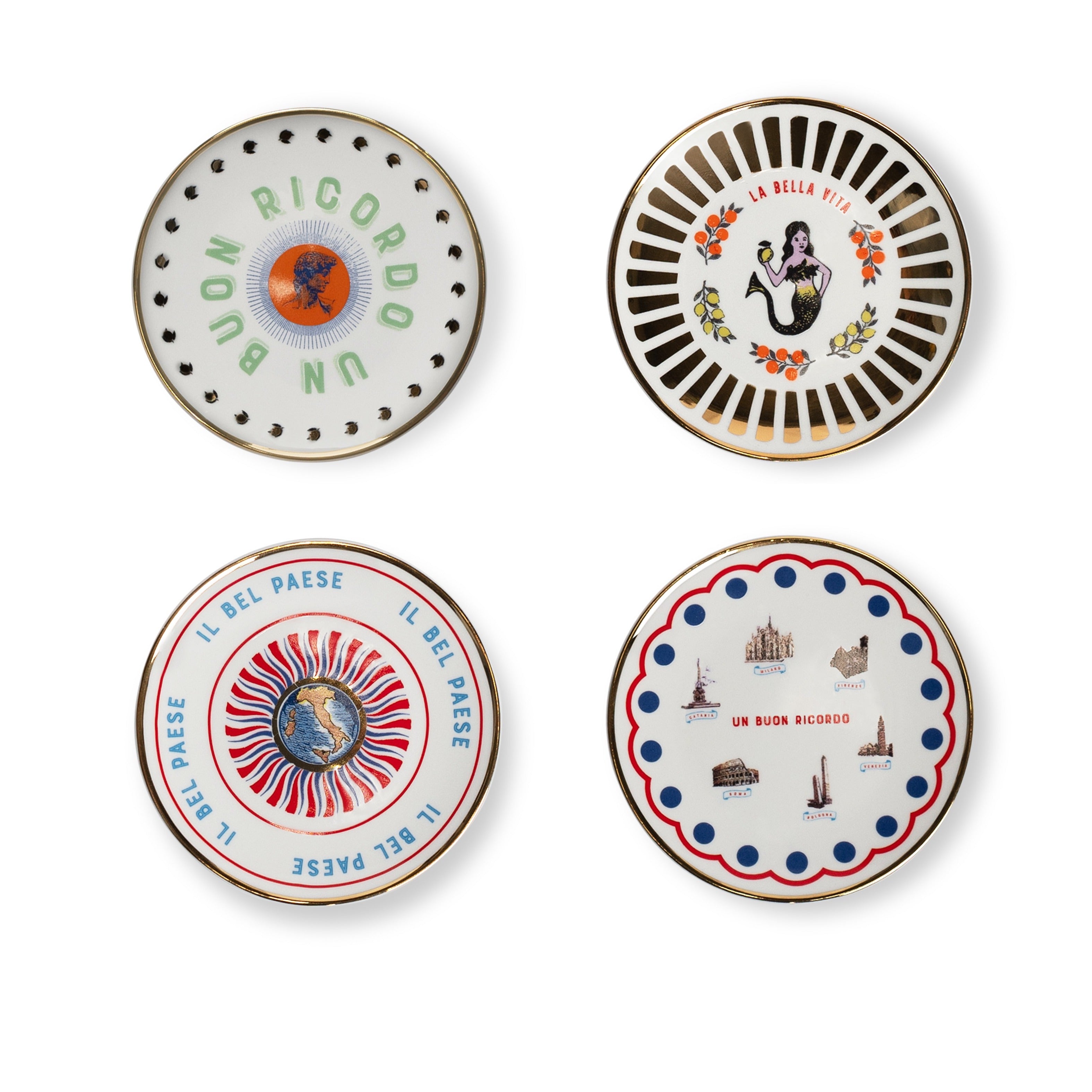 SET 4 PZ. - PIATTINO CM. 15 - MONUMENTI, ITALIA, SIRENETTA, DAVID