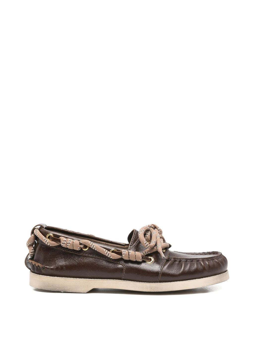 BOAT MOCASSIN  WRINKLED LEATHER UPPER WITH ACCESSORIES AND DECORATIVE LACES