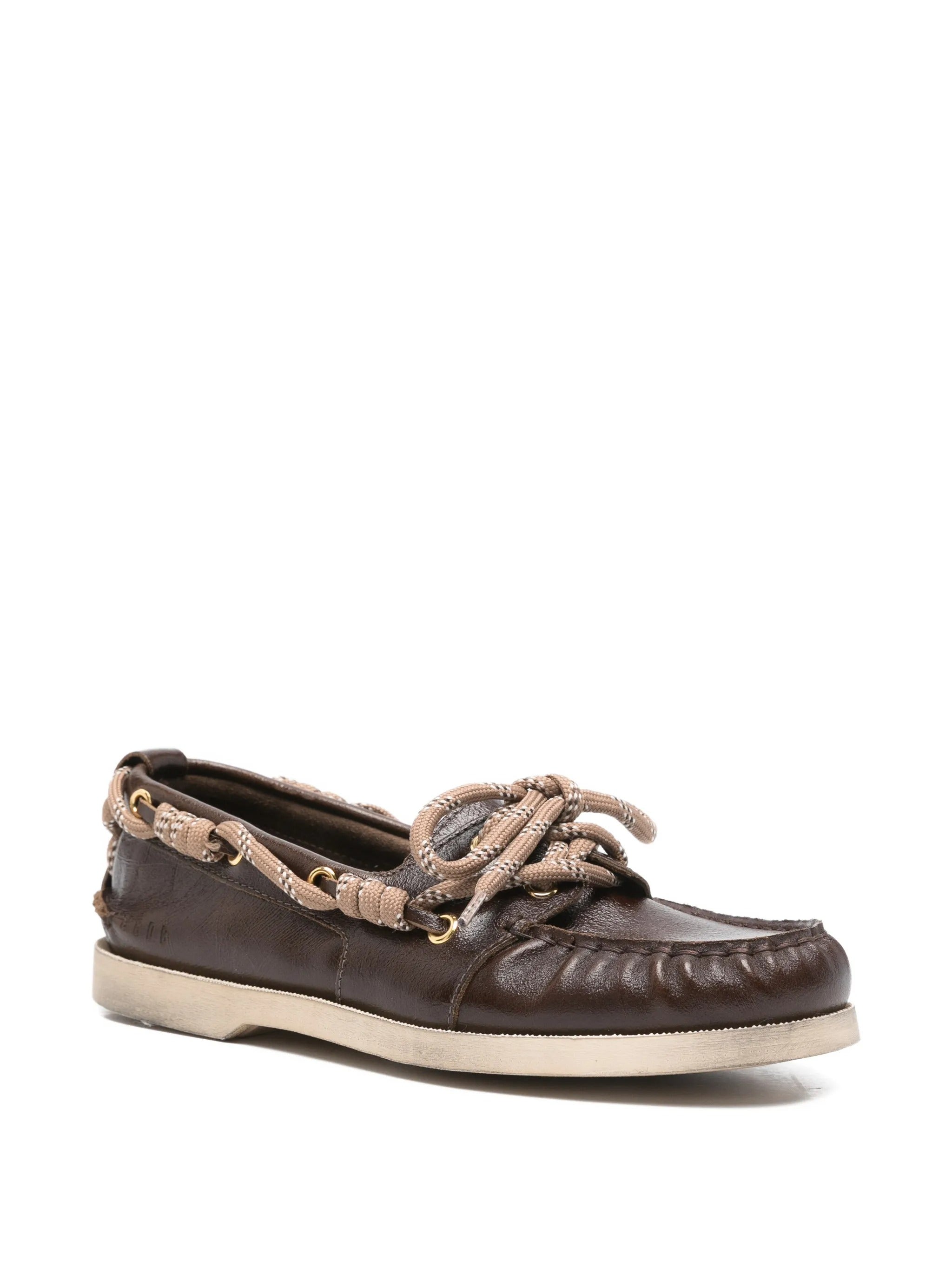 BOAT MOCASSIN  WRINKLED LEATHER UPPER WITH ACCESSORIES AND DECORATIVE LACES