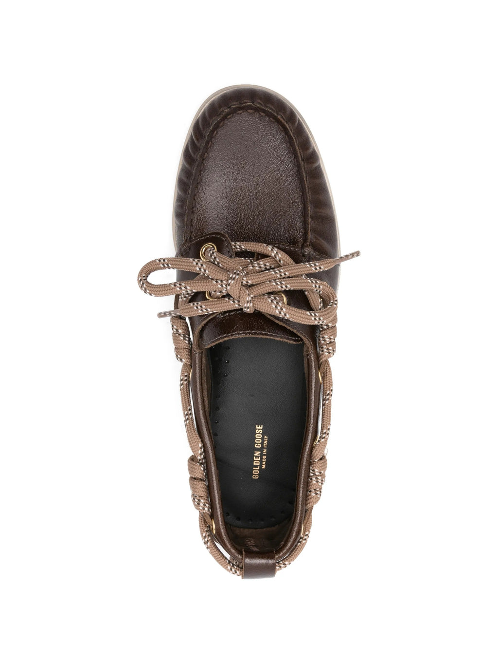BOAT MOCASSIN  WRINKLED LEATHER UPPER WITH ACCESSORIES AND DECORATIVE LACES
