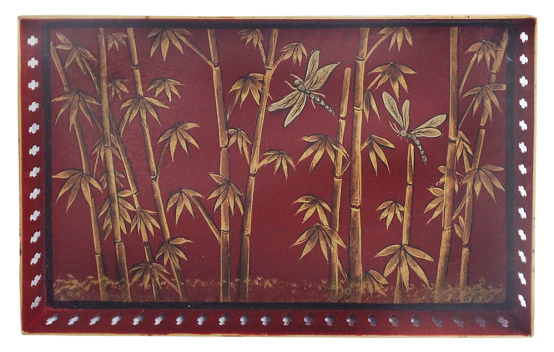 HAND-PAINTED IRON TRAY-RED BAMBOO