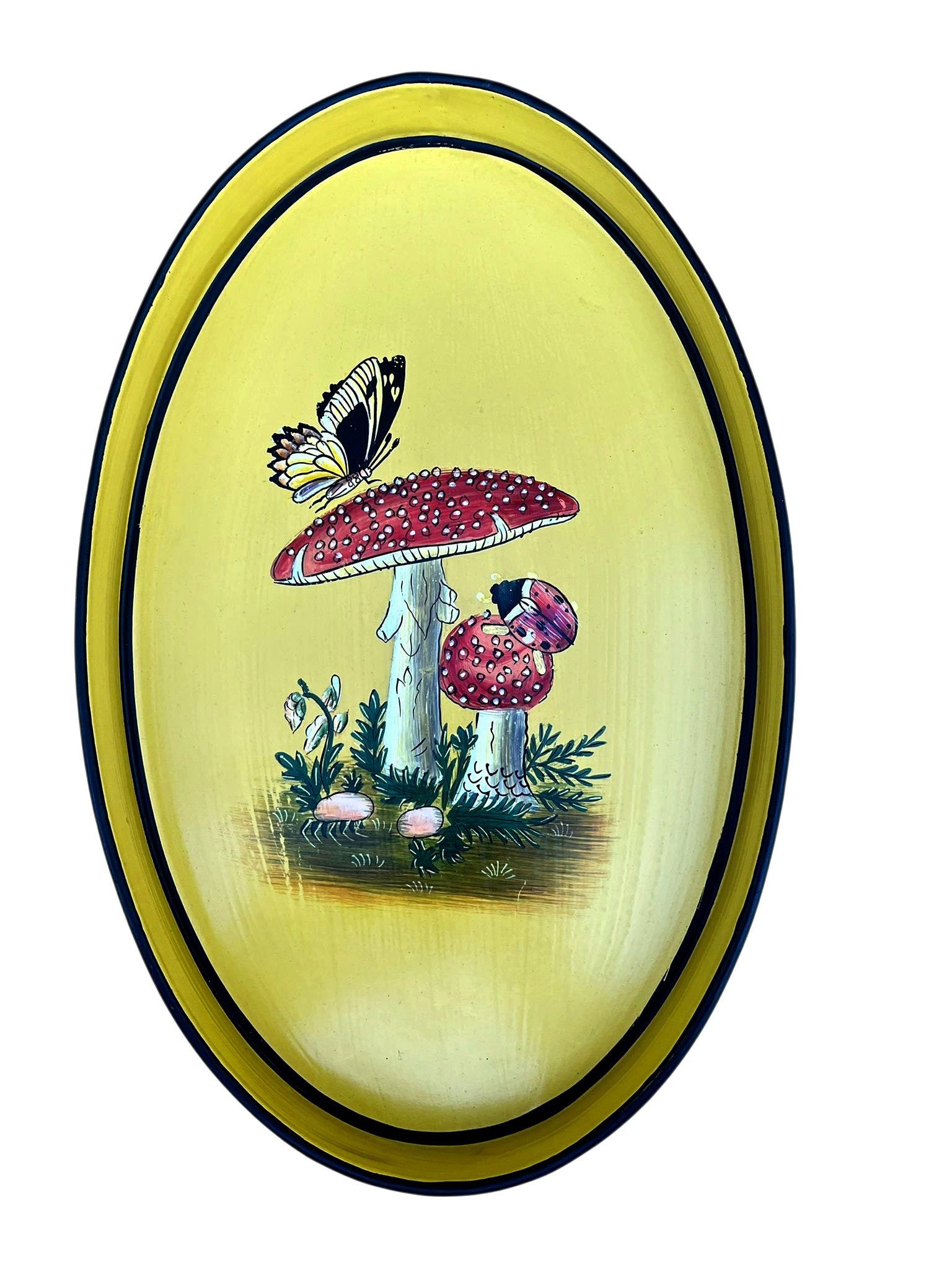FLORA HAND-PAINTED IRON TRAY- MUSHROOMS YELLOW