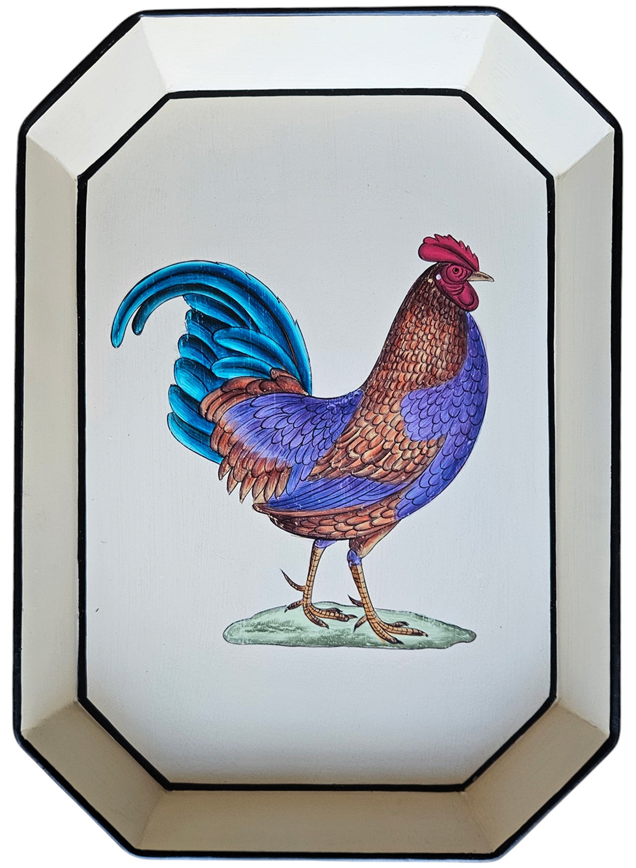 HAND-PAINTED IRON TRAY-ROOSTER