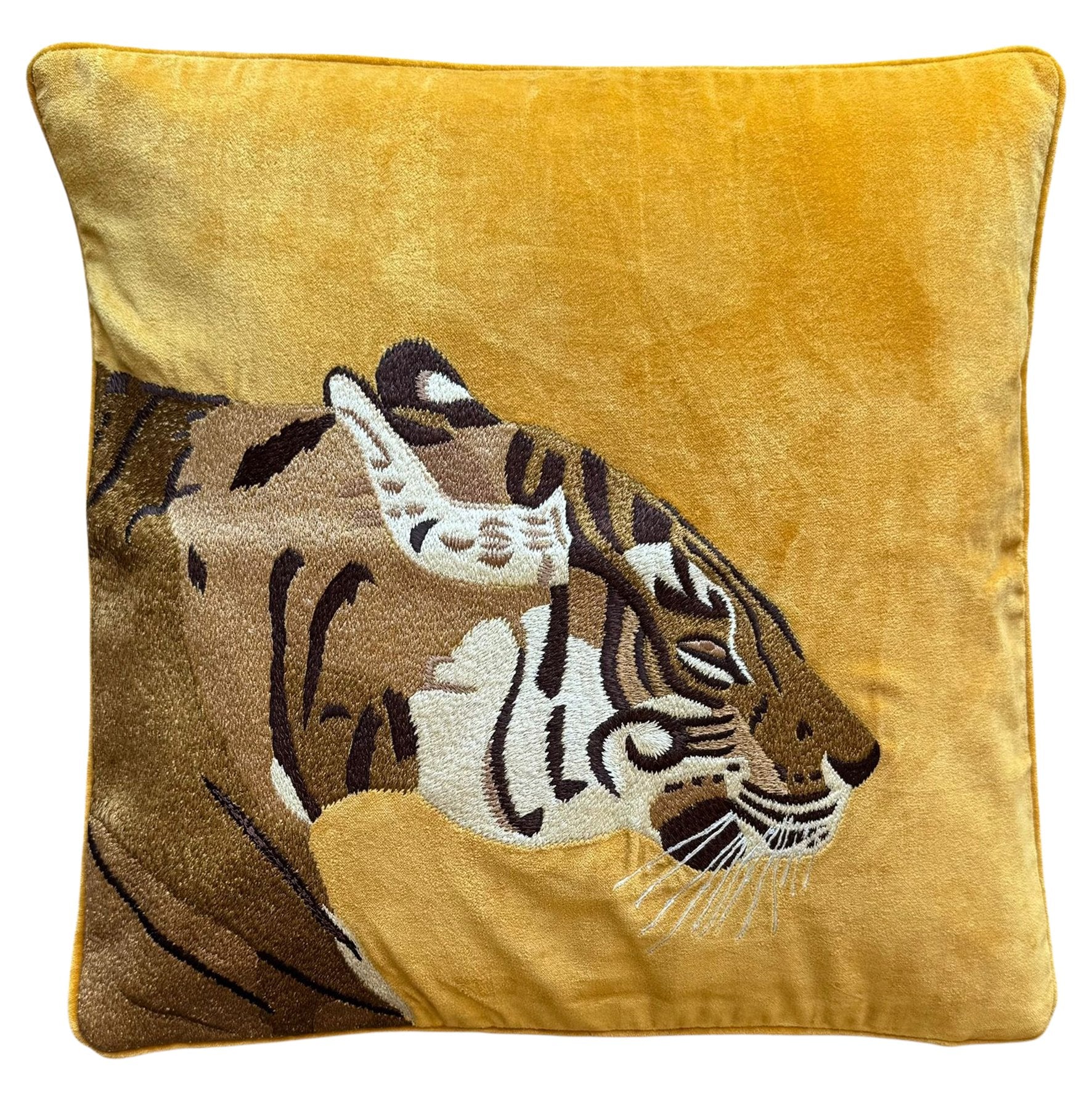 EMBROIDERED COTTON CUSHION- TIGER