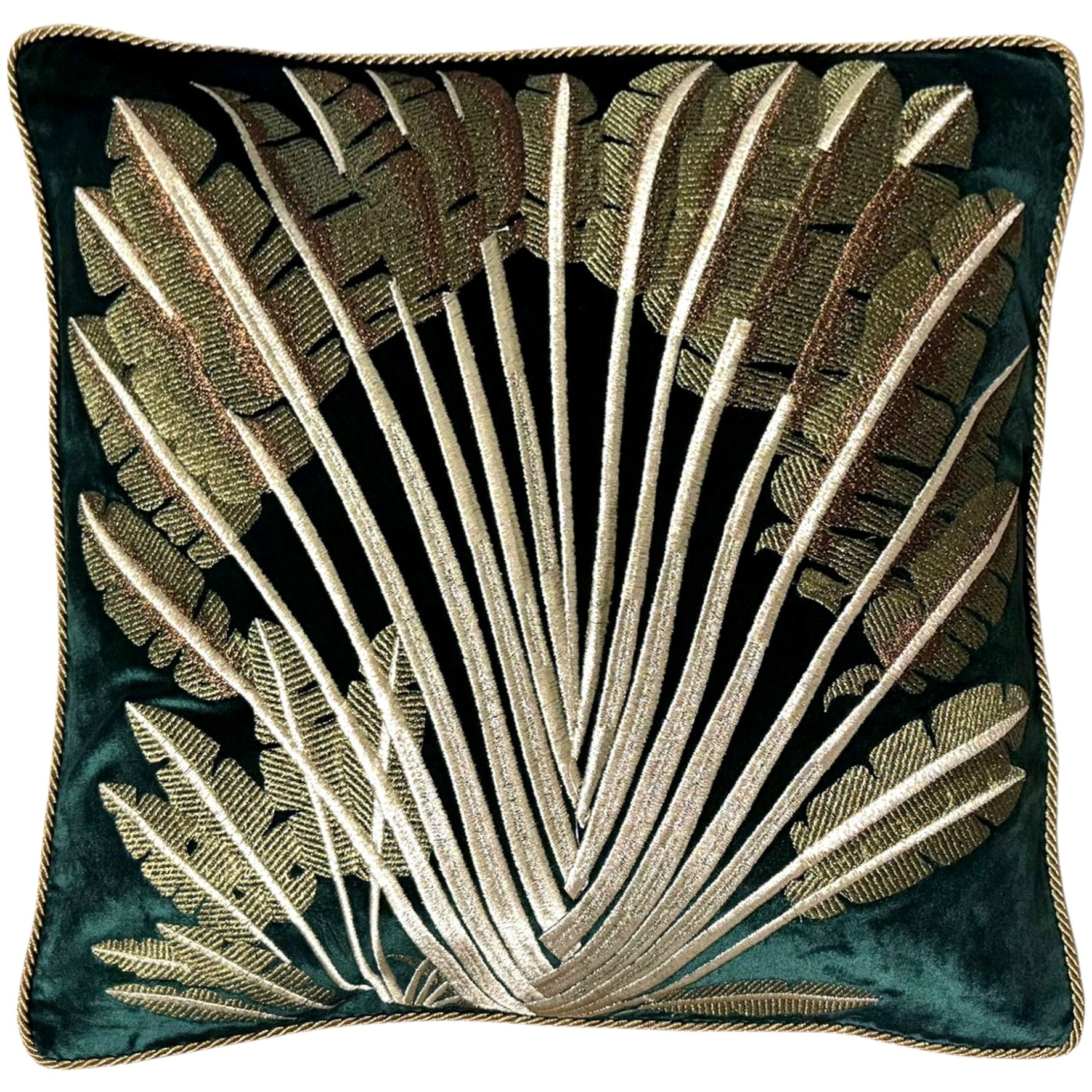 EMBROIDERED COTTON CUSHION- LEAVES