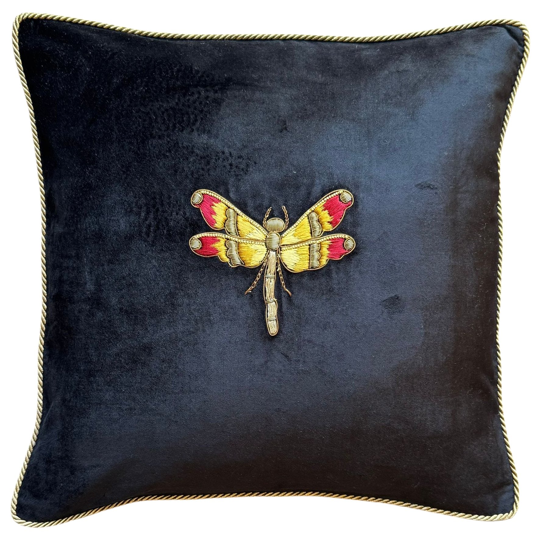 EMBROIDERED COTTON CUSHION- DRAGONFLY