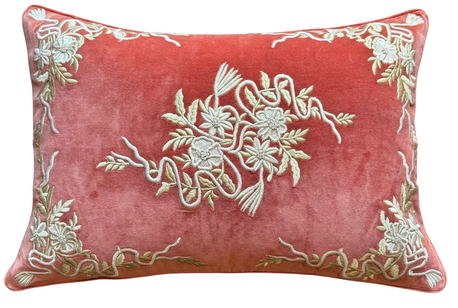 EMBROIDERED COTTON CUSHION- FLOWER RED