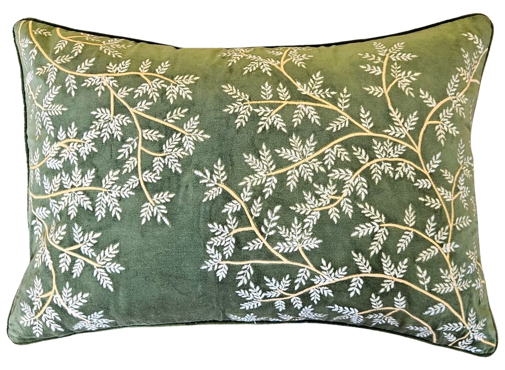 EMBROIDERED COTTON CUSHION- FLOWER GREEN