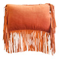 COTTON VELVET & LEATHER FRINGES CUSHION-ORANGE