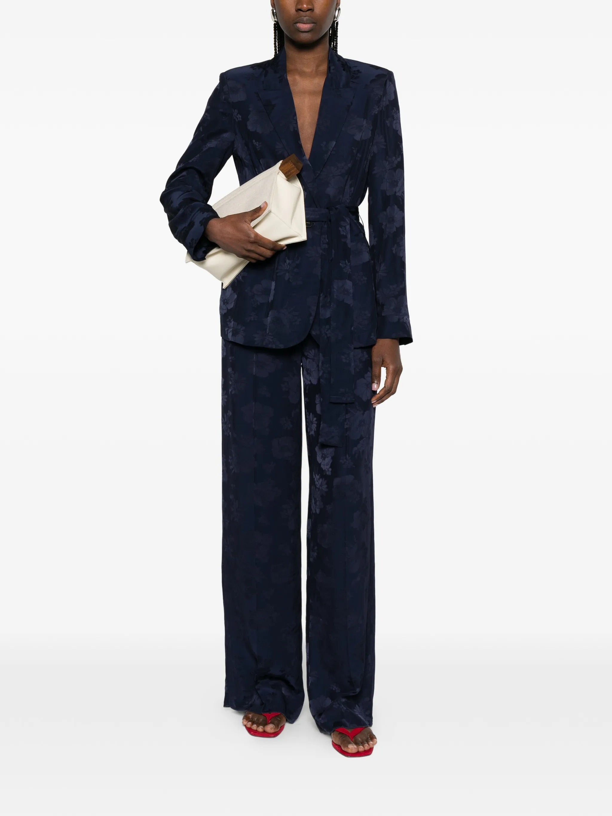 pantalone vita alta jaquard fluido bouquet